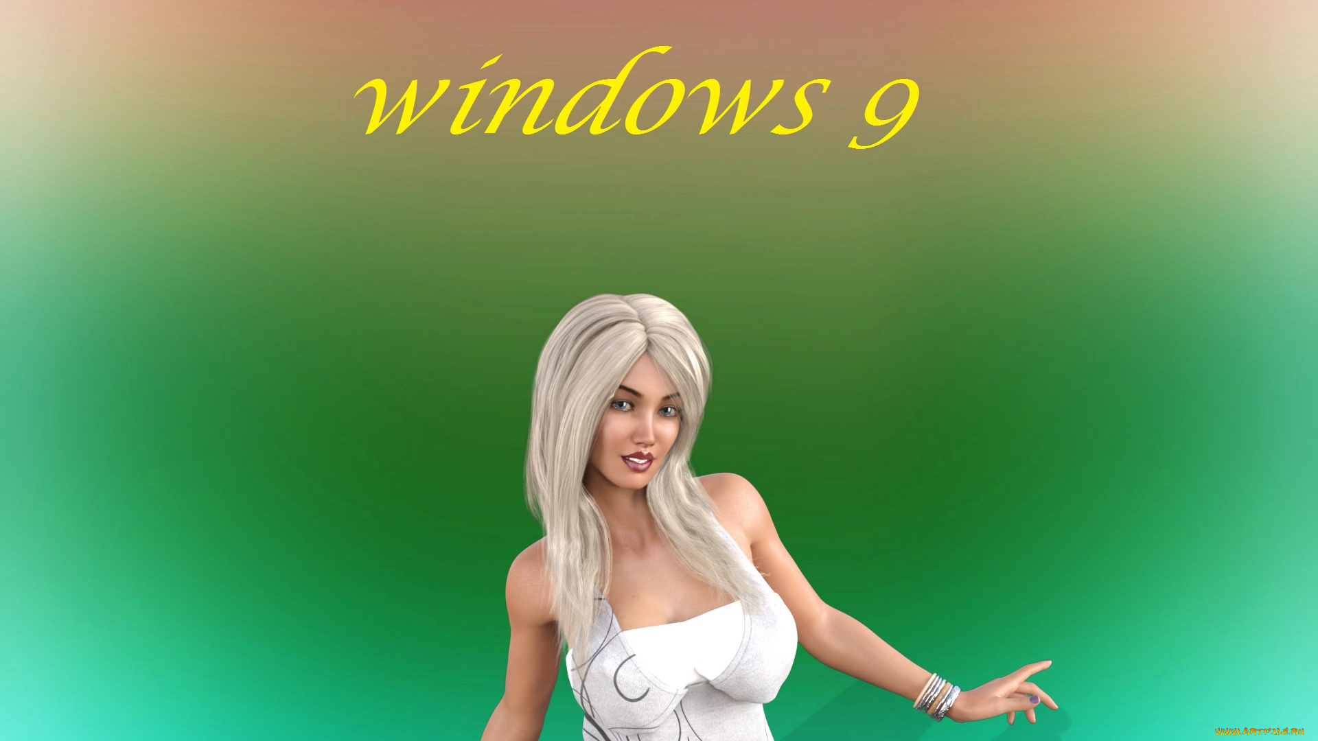 компьютеры, windows, 9, фон, логотип, взгляд, девушка