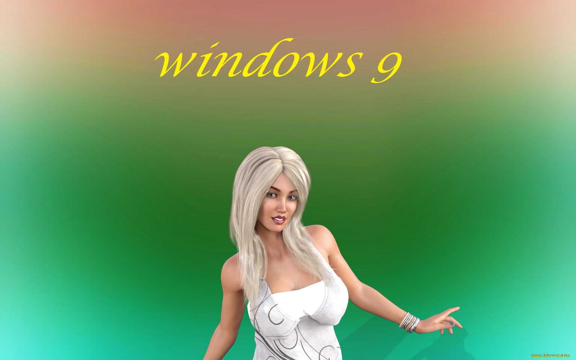 компьютеры, windows, 9, фон, логотип, взгляд, девушка