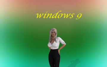 обоя компьютеры, windows 9, взгляд, девушка, фон, логотип