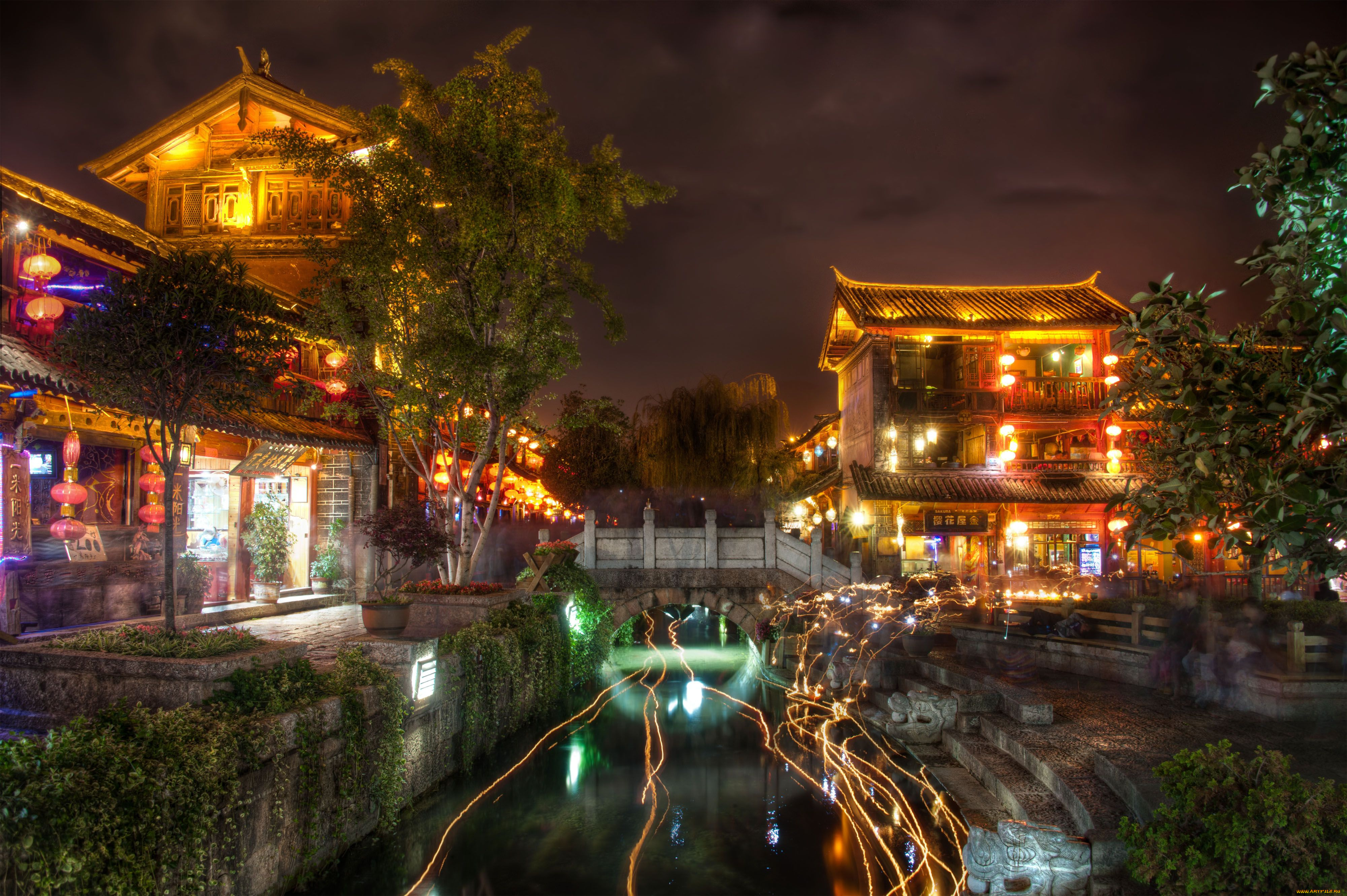 old, town, of, lijiang, города, огни, ночного, china, city