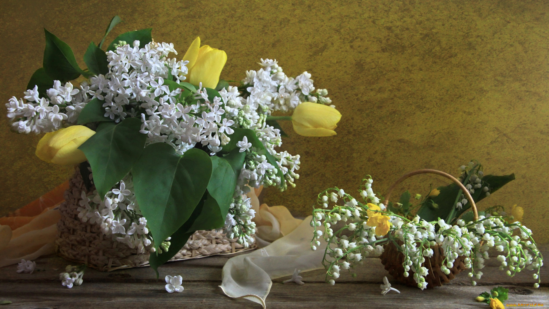 цветы, букеты, композиции, сирень, ландыши, тюльпаны