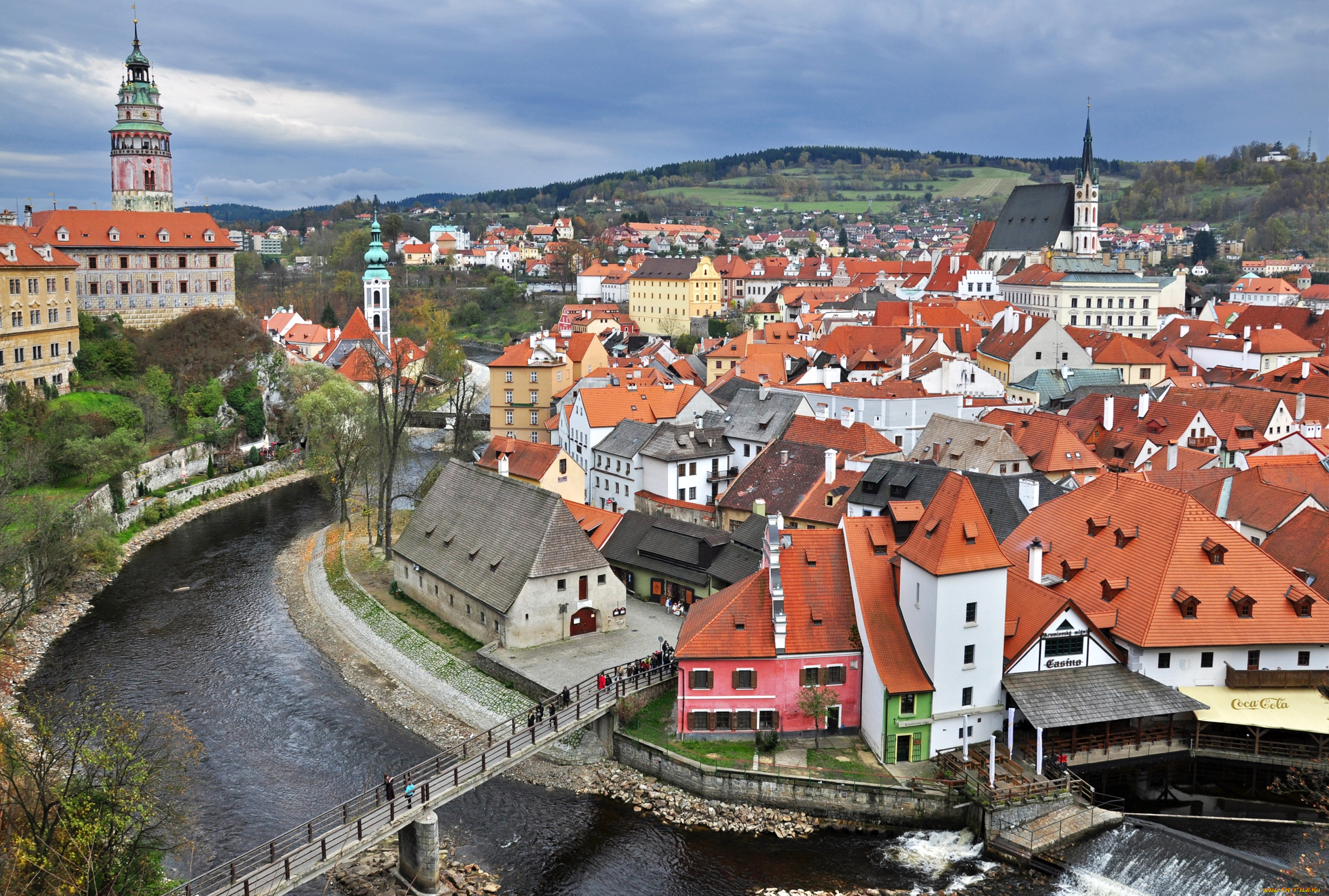 Чешский, крумлов, Чехия, города, панорамы, река, крыши