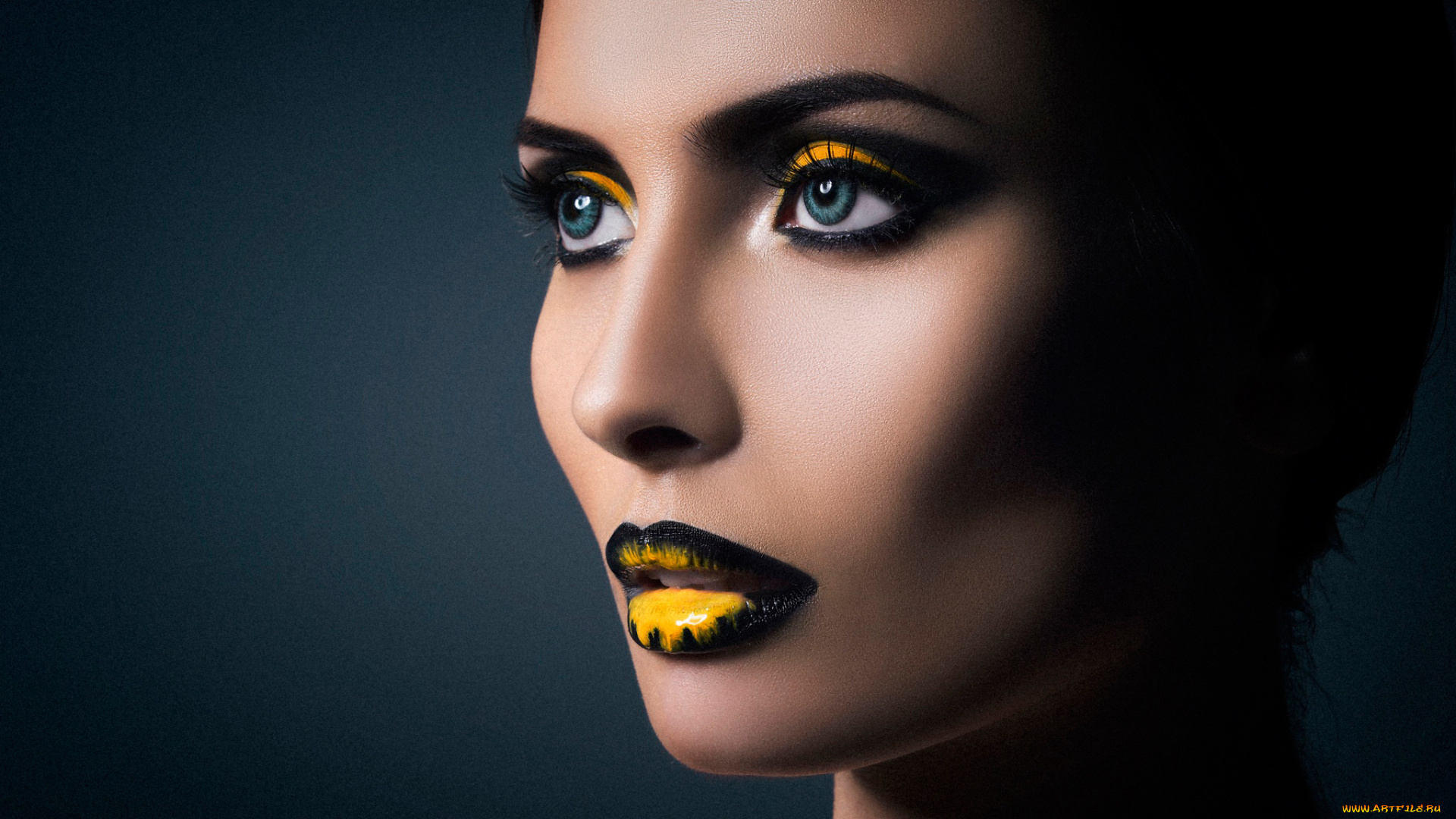 девушки, -unsort, , креатив, портрет, black, макияж, yellow, lips, eyes