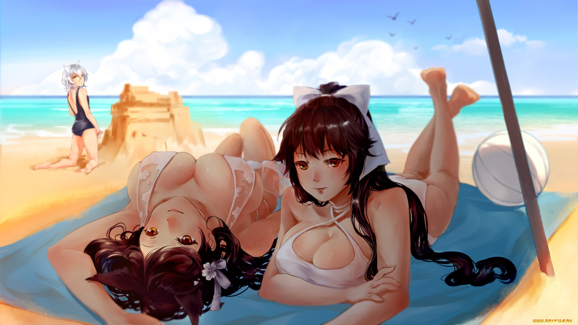 Скачать обои аниме, unknown, , другое, anime, big, tits, suan, beach, boobs,  breast, bikini, sky, cloud, kumo, titty, busty, boobies, oppai, sea, sand,  bishojo, kawaii, japonese, chest, manga из раздела Аниме, в