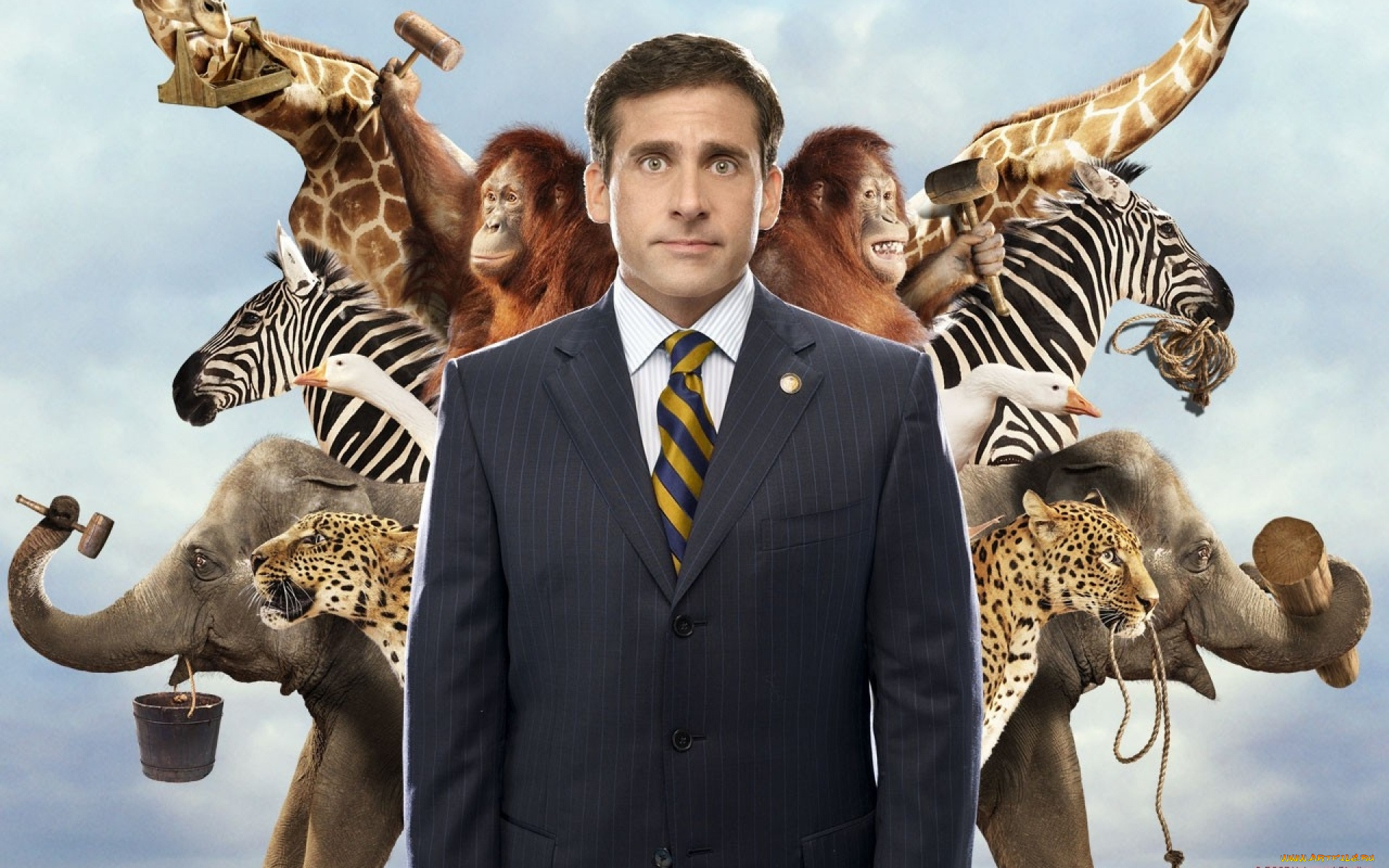 кино, фильмы, evan, almighty, мужчина, животные