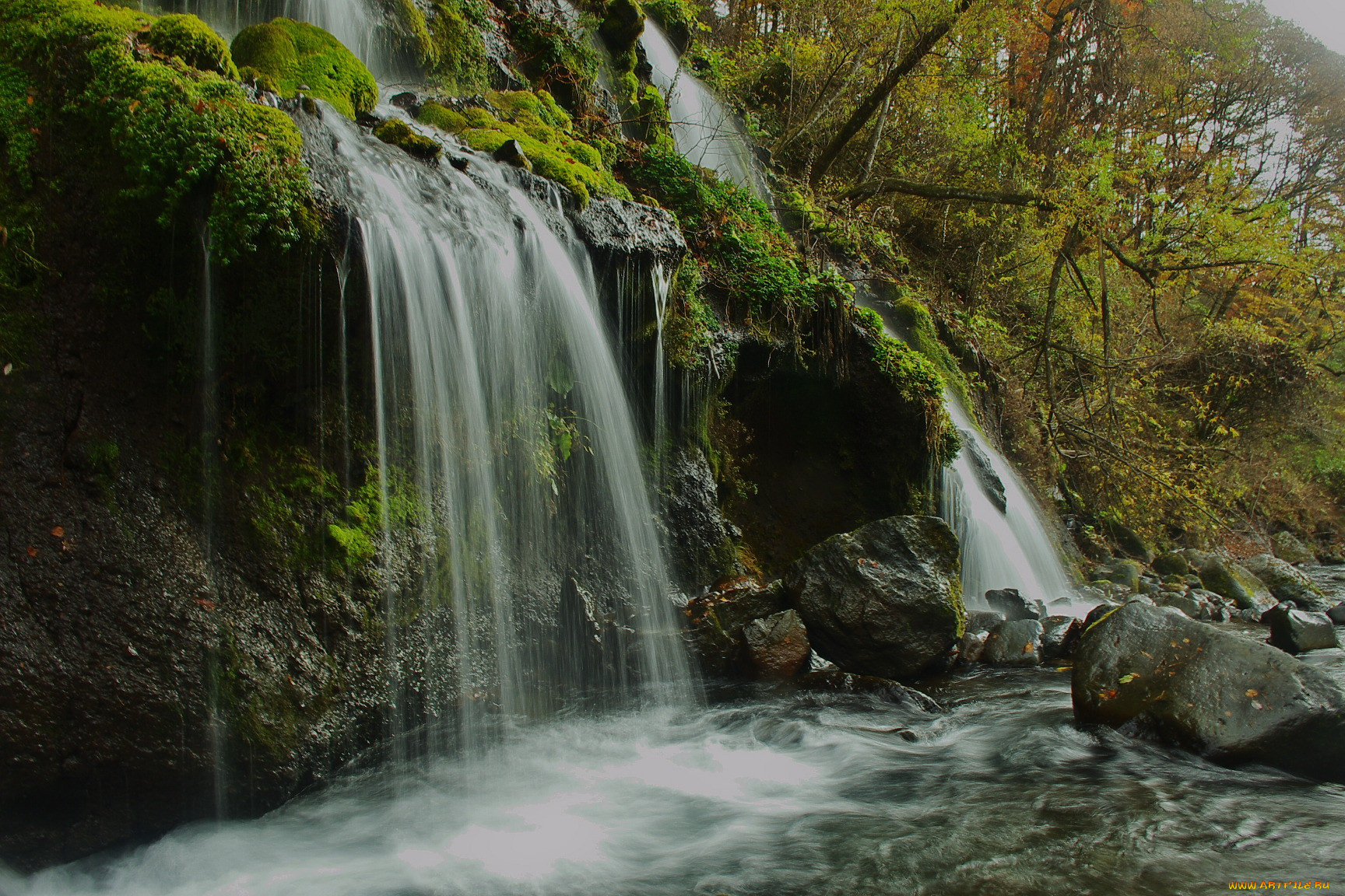 природа, водопады, вода, лес, камни