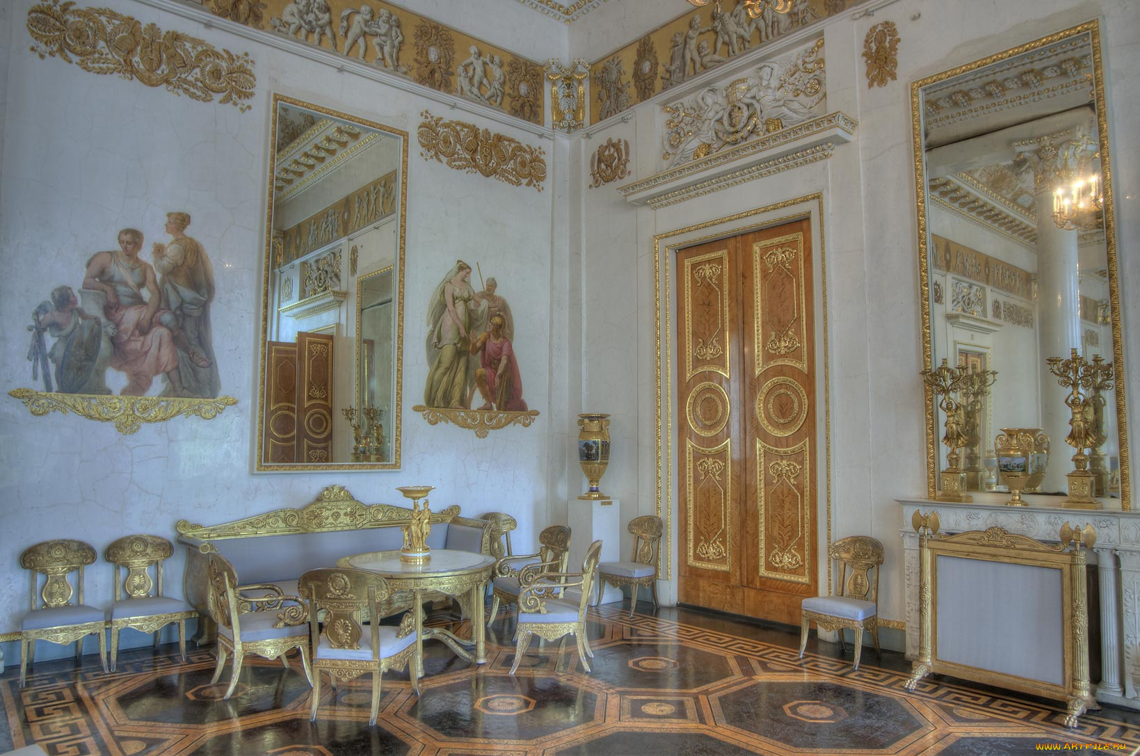 интерьер, дворцы, музеи, зал, комната, музей, роспись, стол, стулья
