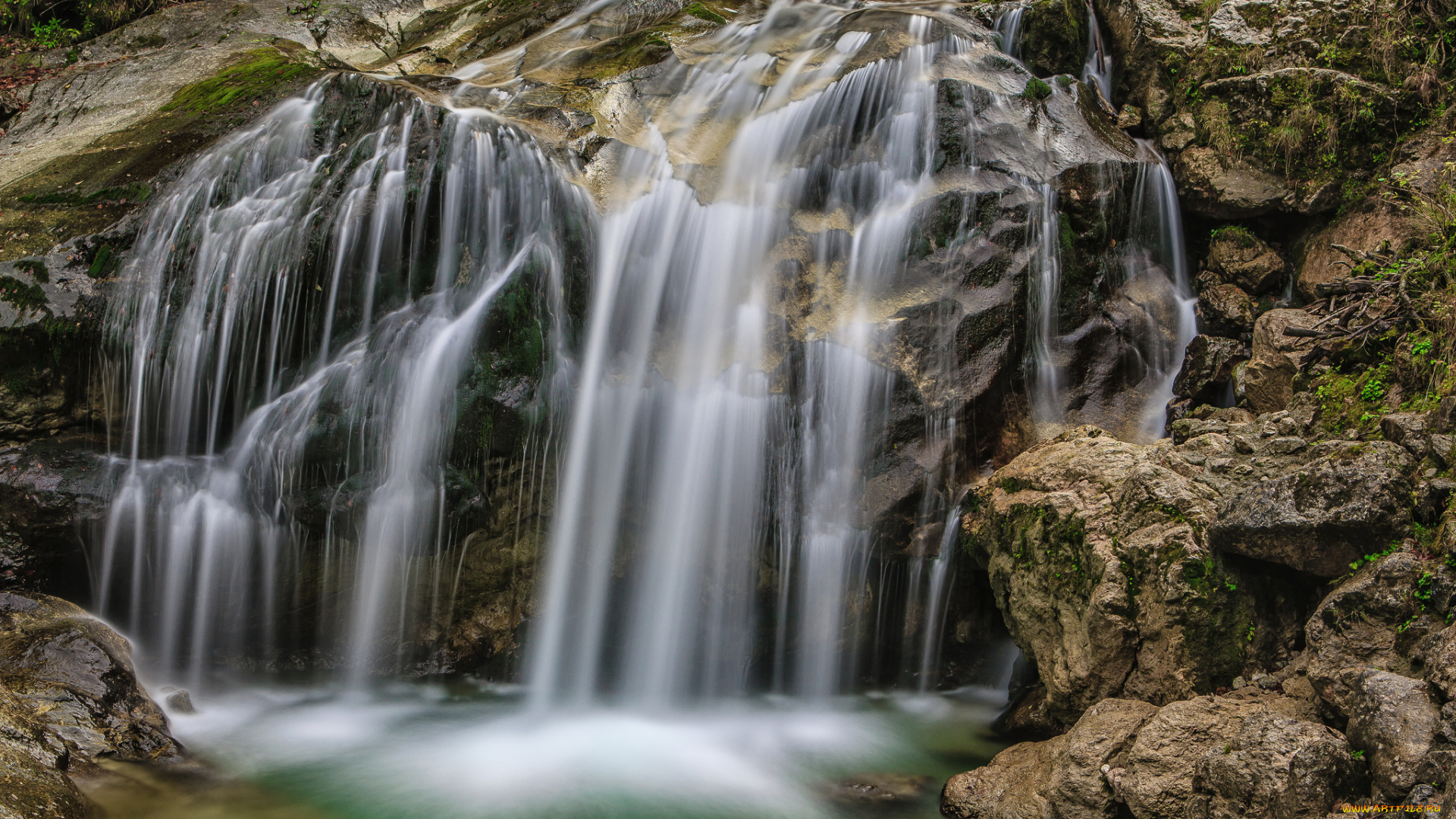 природа, водопады, камни, каскад