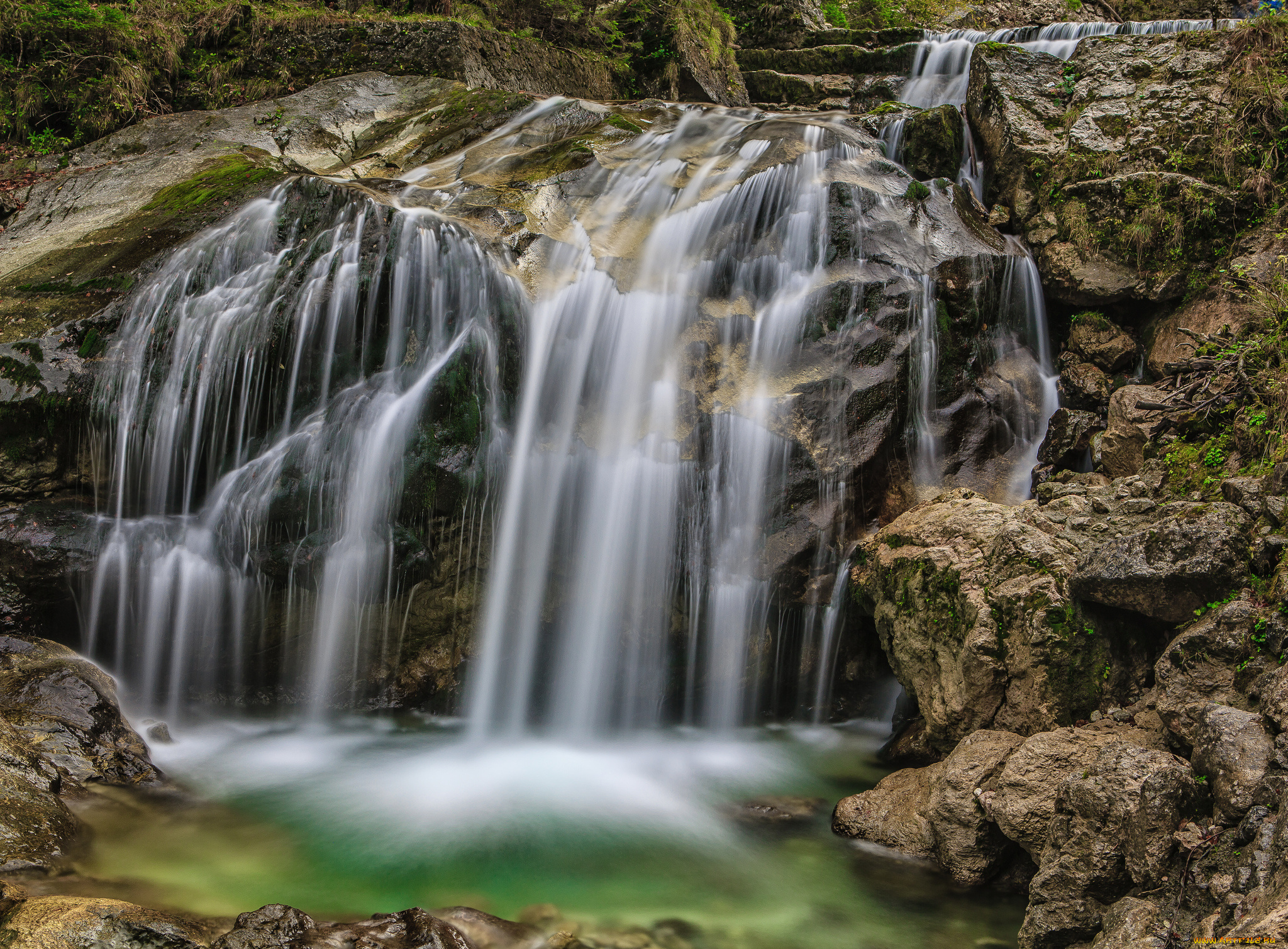 природа, водопады, камни, каскад