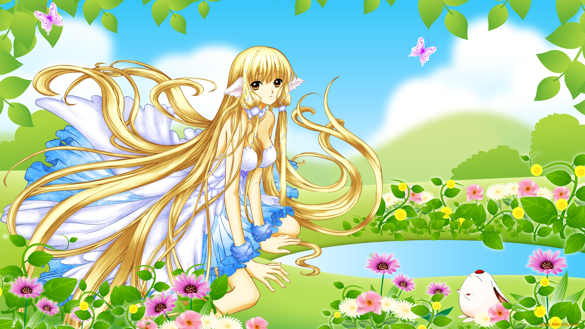 аниме, chobits, фон, взгляд, девушка