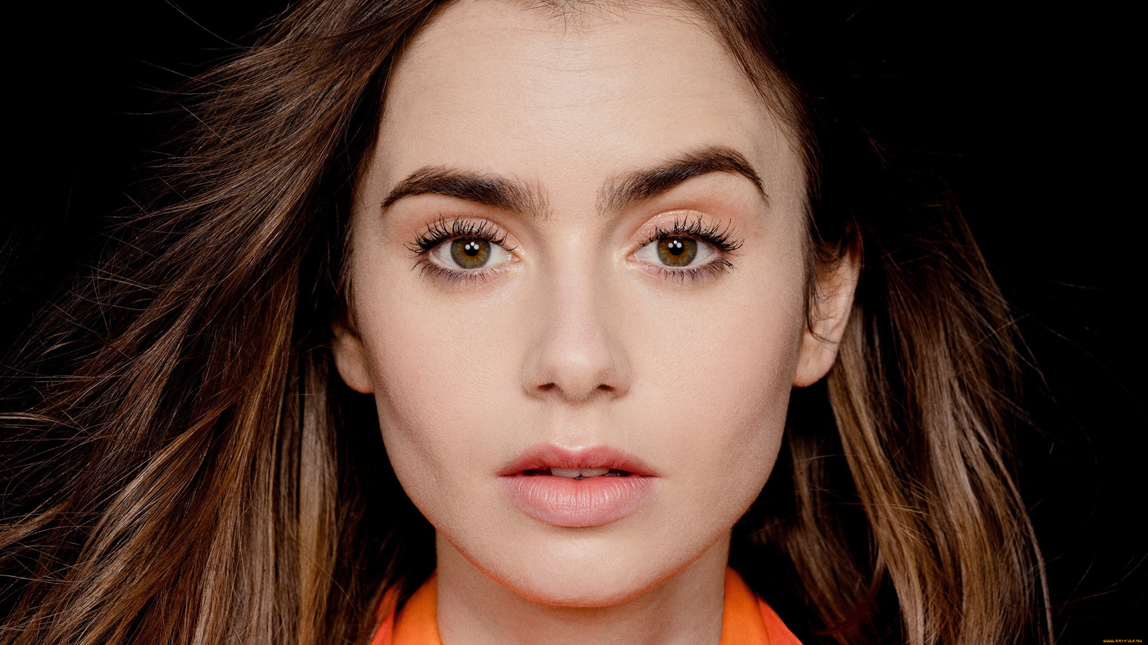 девушки, lily, collins, лицо, актриса, шатенка