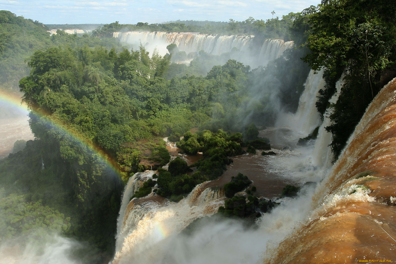 iguazu, falls, природа, водопады, радуга, зелень, потоки, воды