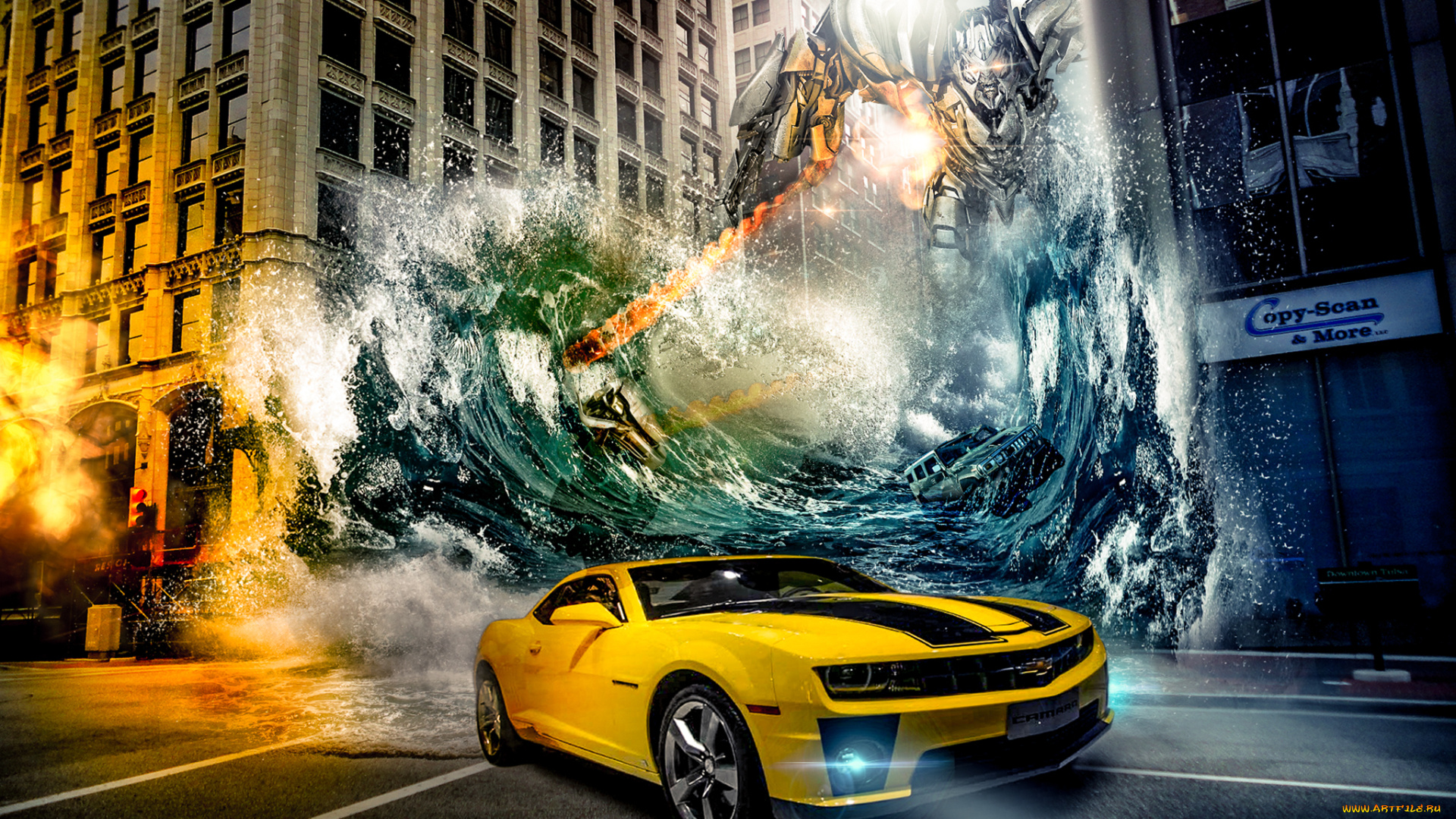 фэнтези, роботы, киборги, механизмы, вода, робот, авто, transformers, camaro, kevin, wang, chevrolet