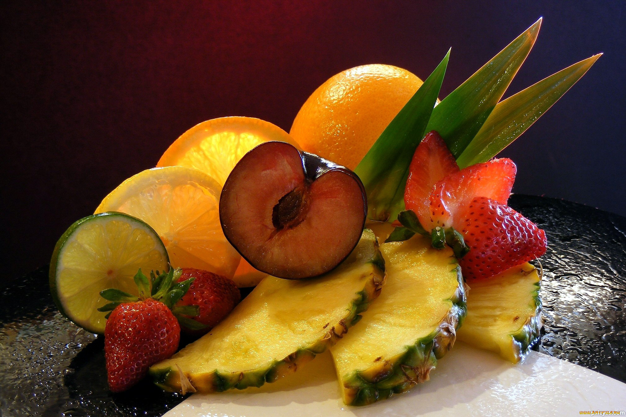 еда, фрукты, , ягоды, клубника, ананас, апельсин