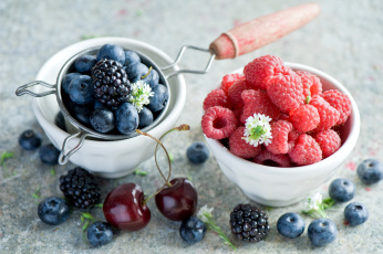 Картинка еда фрукты +ягоды вишня голубика ежевика малина