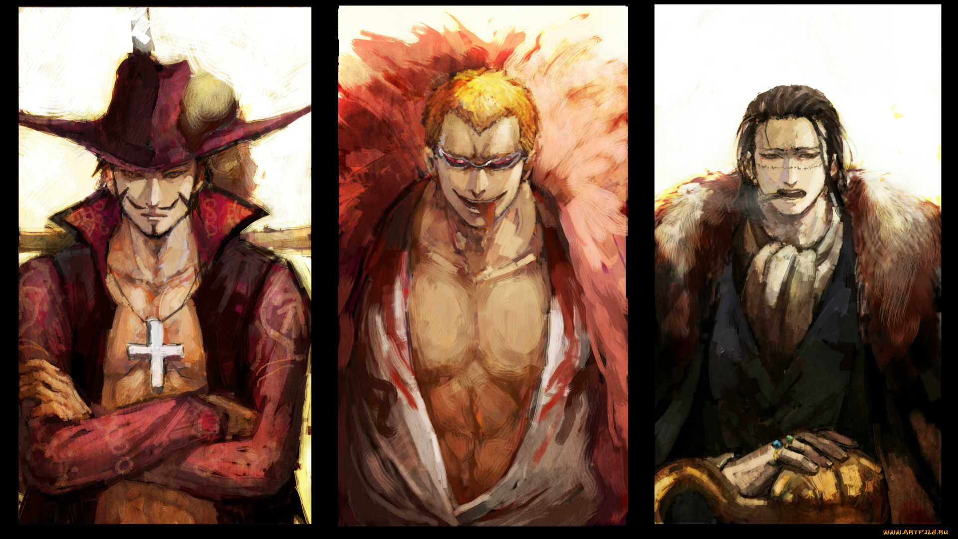 аниме, one, piece, dracule, mihawk, donquixote, doflamingo, sir, crocodile