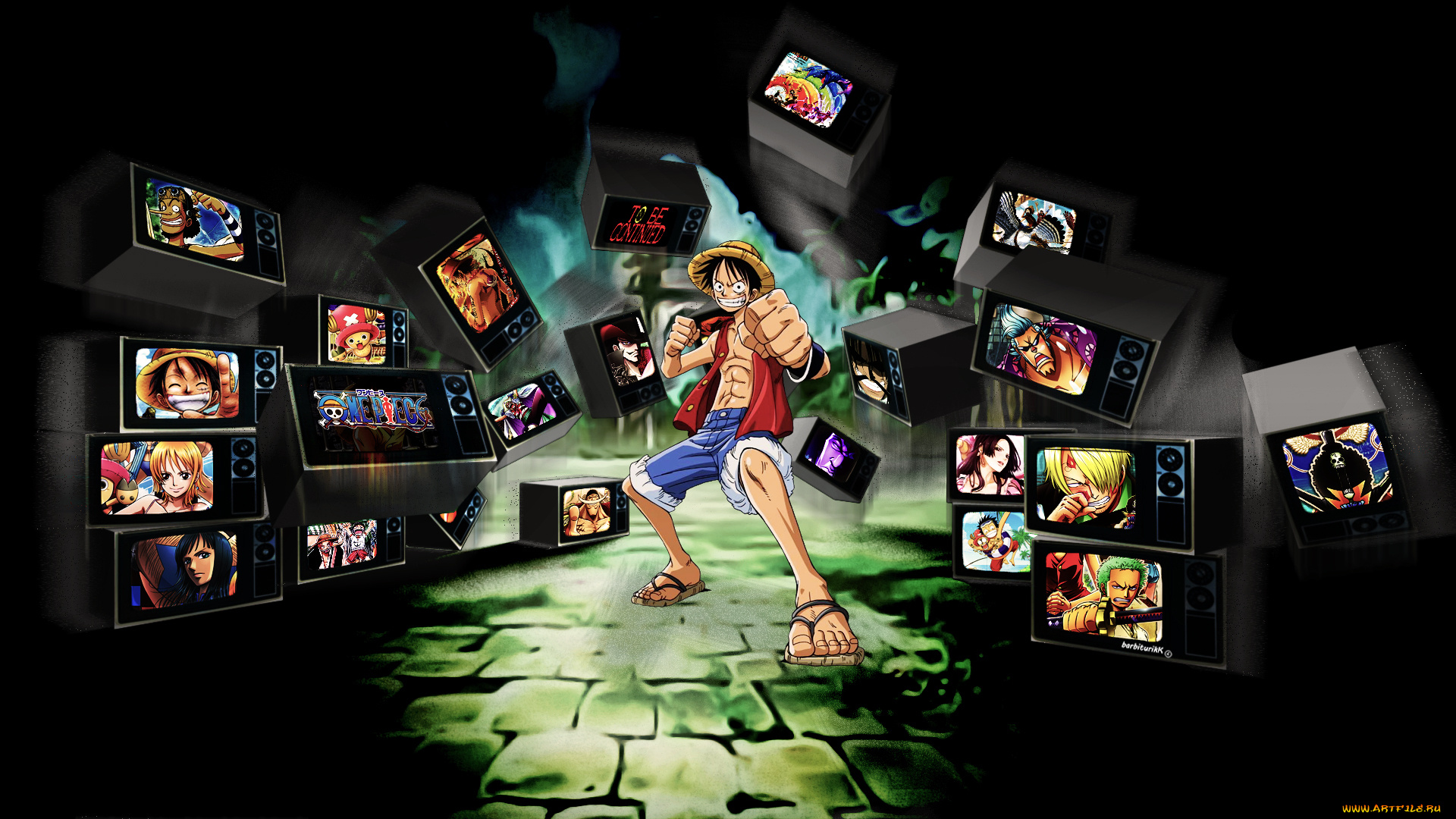 аниме, one, piece, monkey, d, luffy