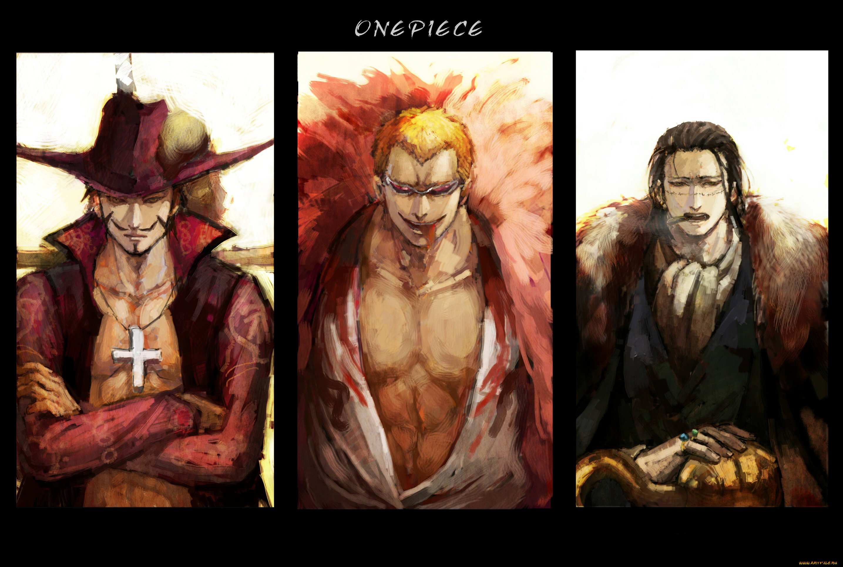 аниме, one, piece, dracule, mihawk, donquixote, doflamingo, sir, crocodile