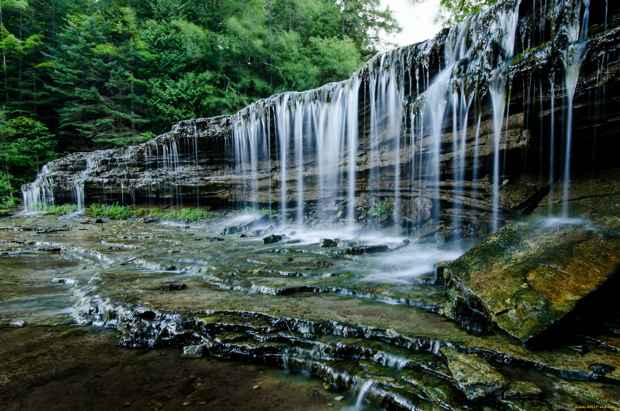 природа, водопады, водопад, лес, река