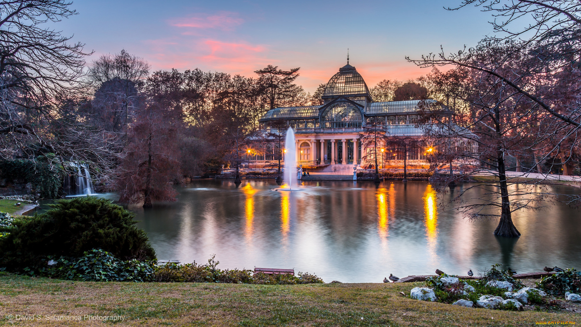 palacio, de, cristal, города, мадрид, , испания, дворец, пруд, парк