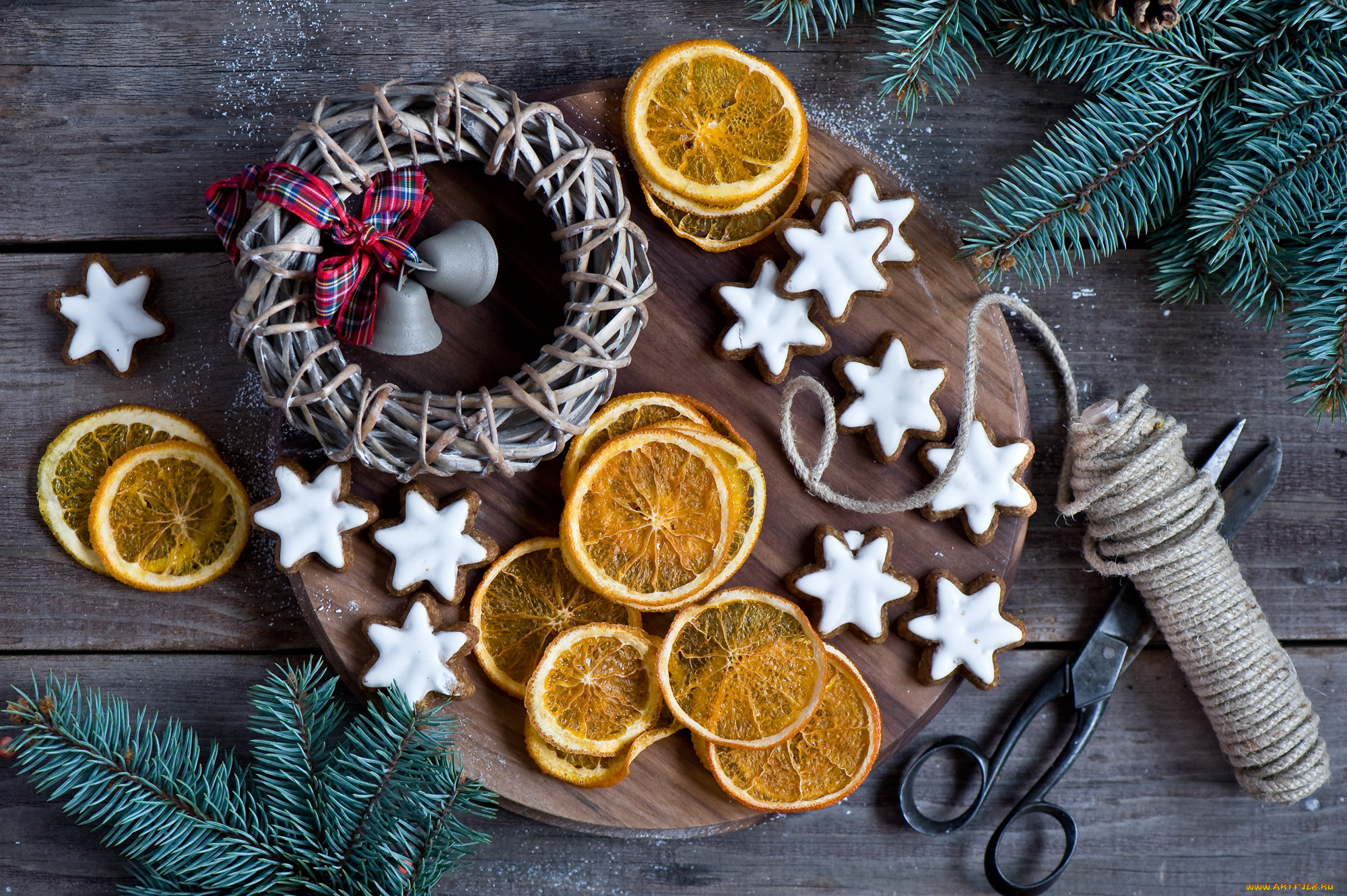 праздничные, угощения, апельсин, christmas, decoration, fir, tree, cookies, новогодние, украшение, ель, oranges, печенье