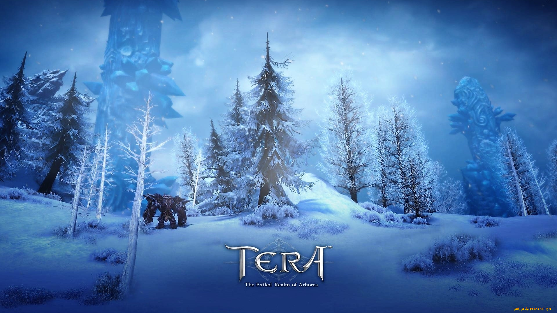 видео, игры, tera, , the, exiled, realm, of, arborea, лес, зима, снег, существо, башня