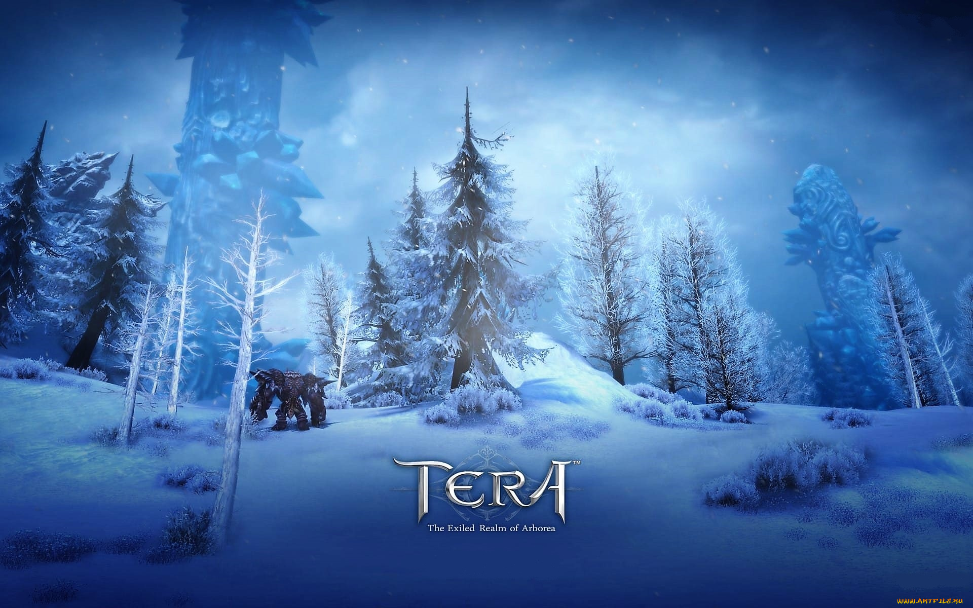 видео, игры, tera, , the, exiled, realm, of, arborea, лес, зима, снег, существо, башня