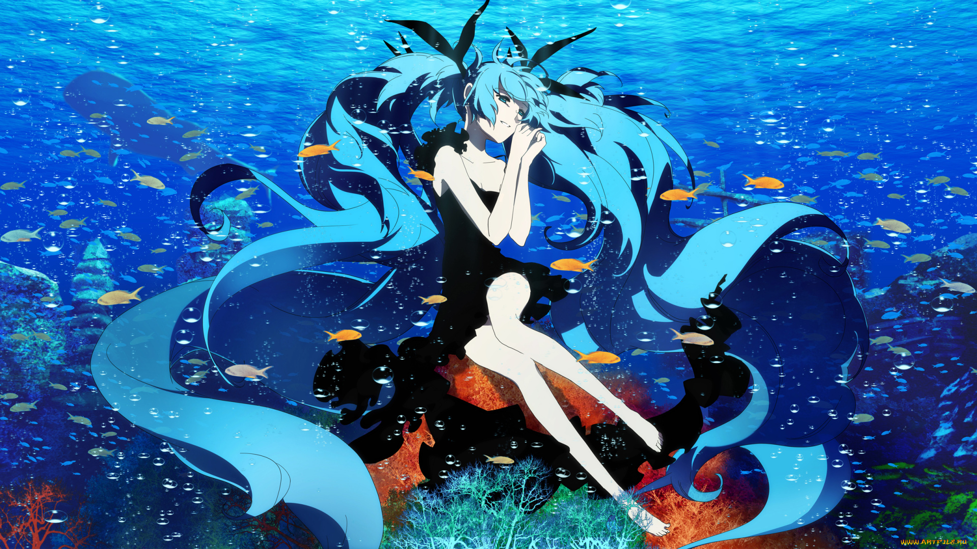 vocaloid, аниме, море, hatsune, miku