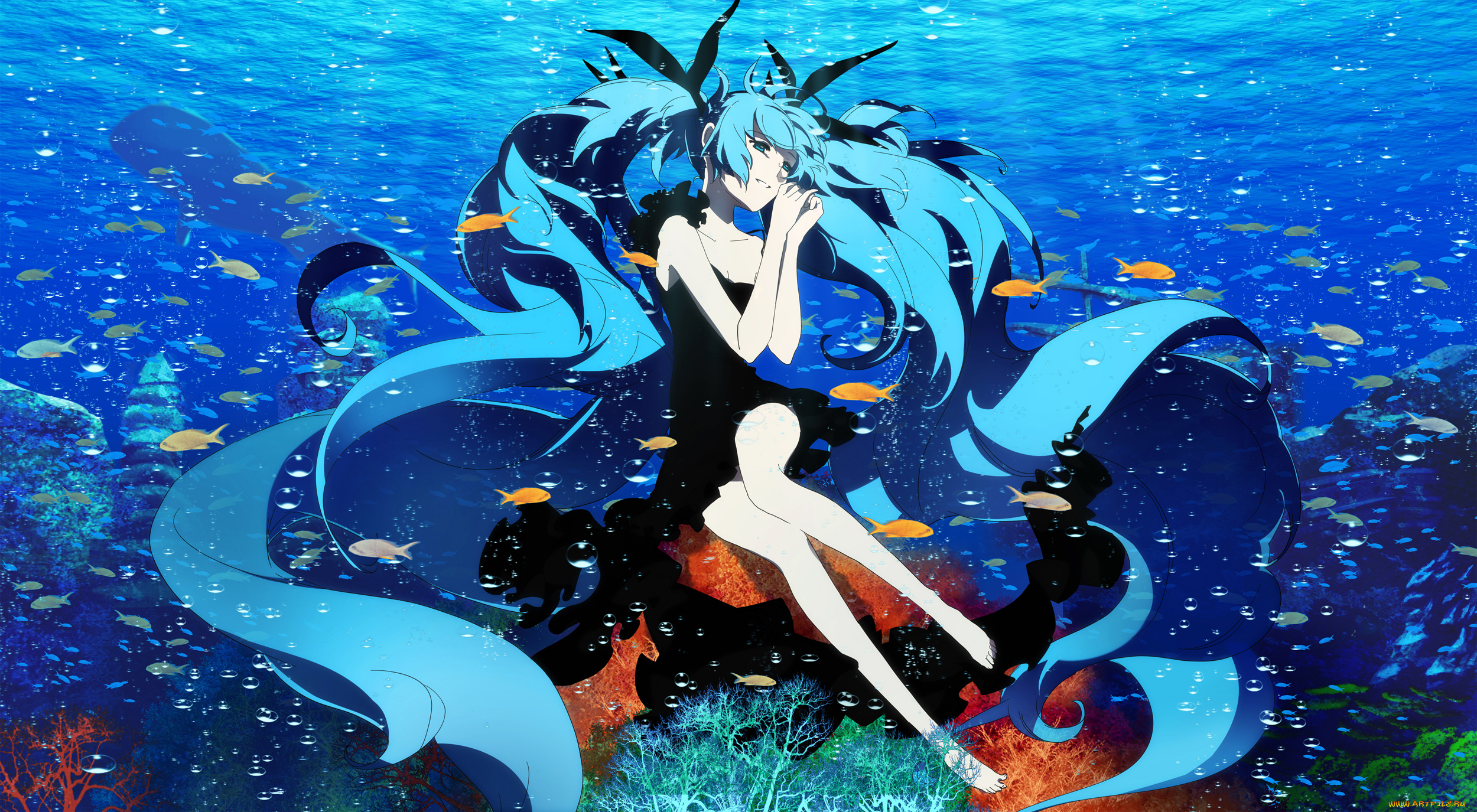 vocaloid, аниме, море, hatsune, miku