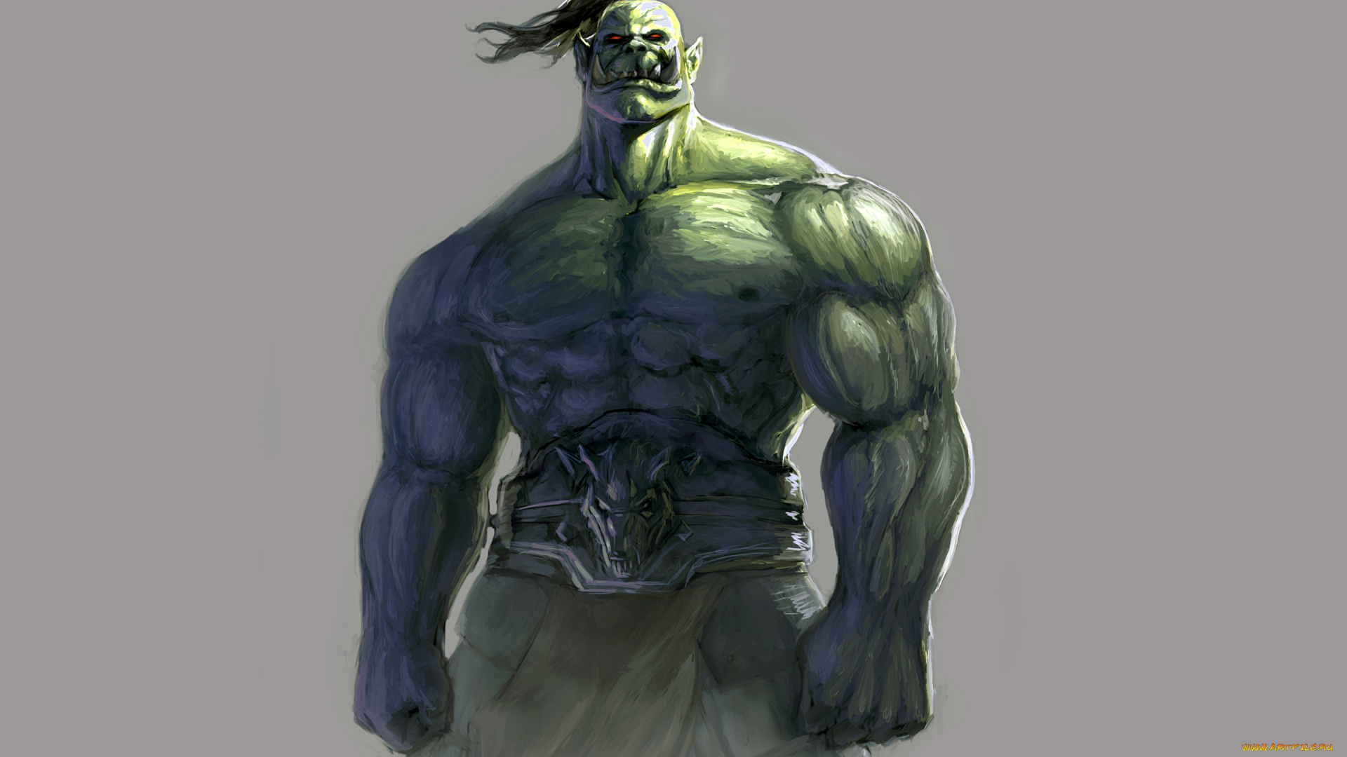 орк, фэнтези, существа, монстр, зеленый, косичка, orc