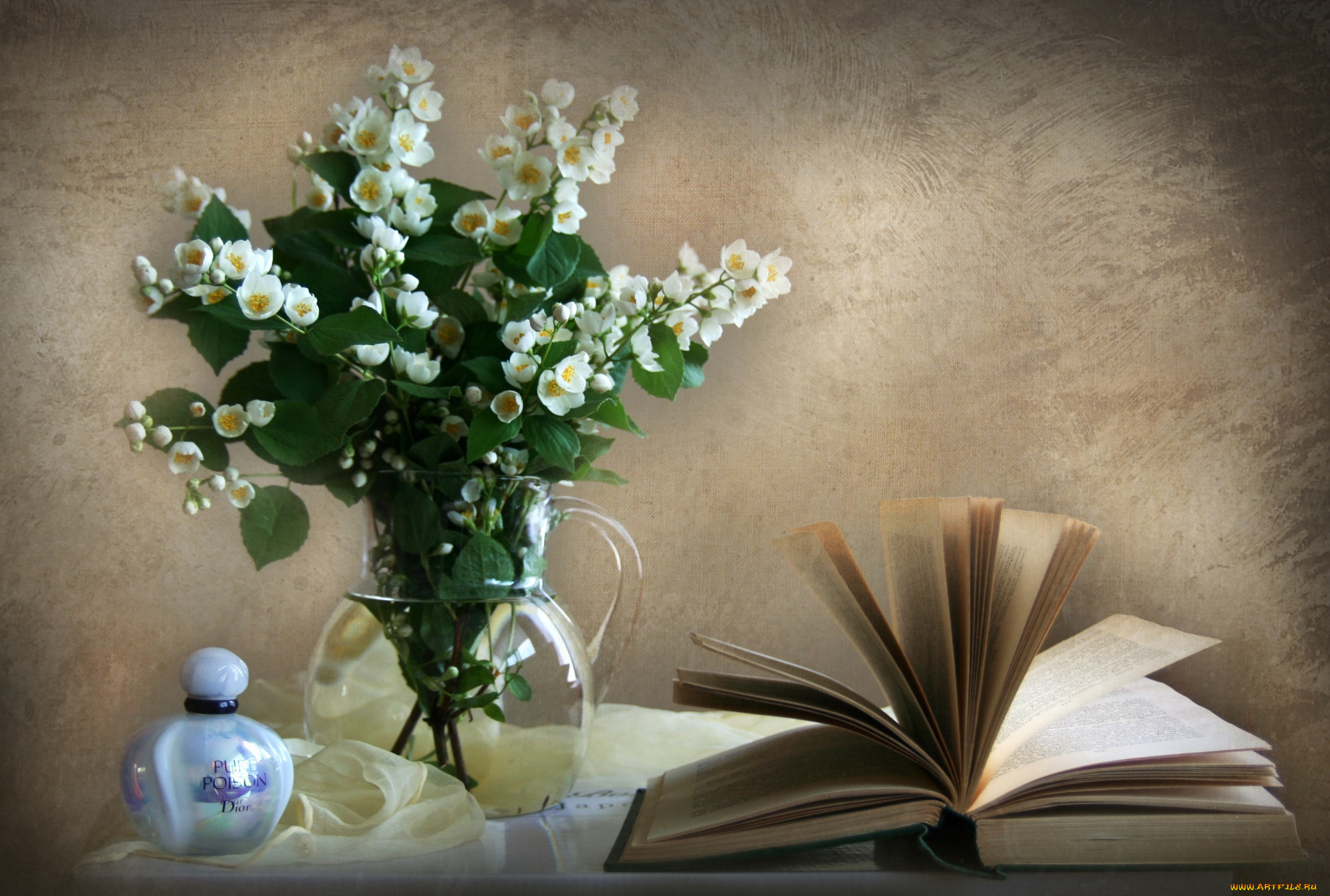 цветы, жасмин, духи, книга, букет