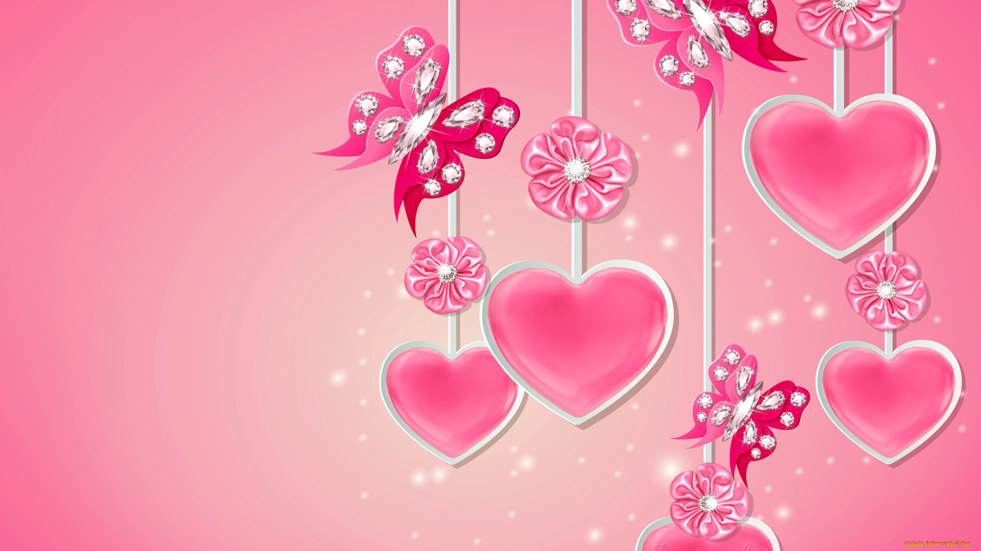 праздничные, день, святого, валентина, , сердечки, , любовь, бабочки, бриллианты, бант, сердце, butterflies, diamonds, romantic, heart, love, pink, design, by, marika