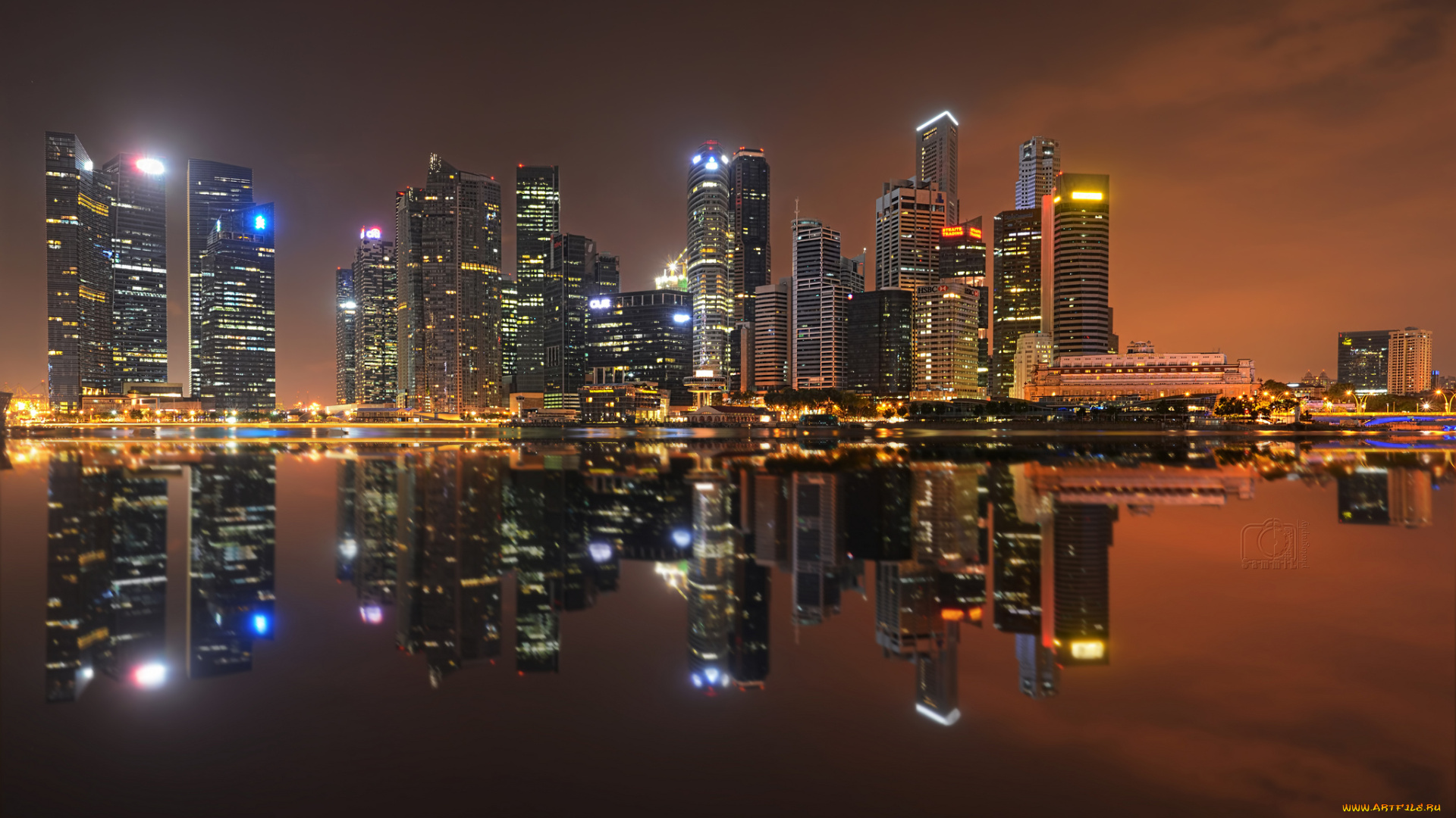 singapore, города, сингапур, , сингапур, огни, здания, залив, ночь