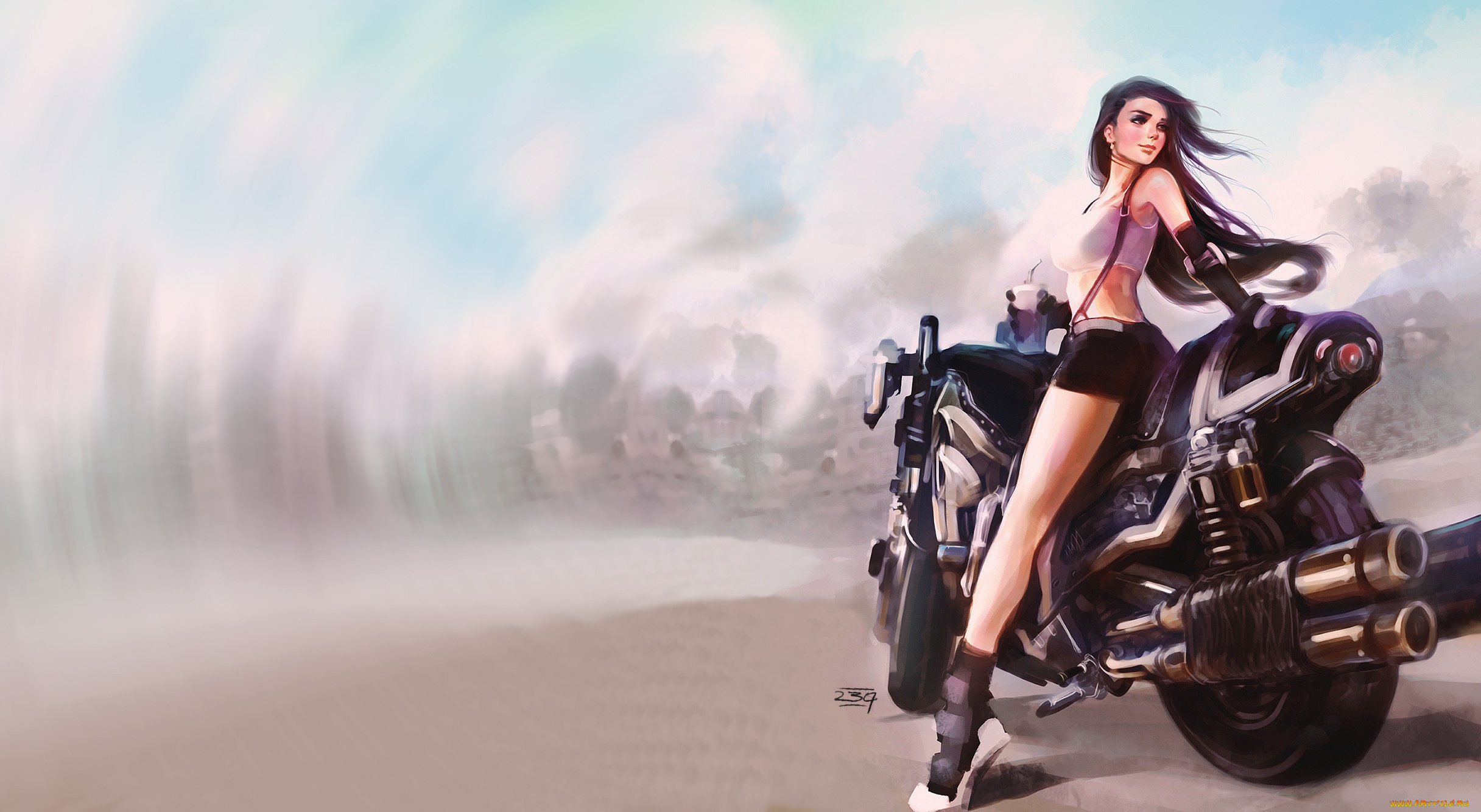Видео обои девушка. Тифа Локхарт арт. Мото девушки. Девушка на мотоцикле. Девушка на мотоцикле арт.