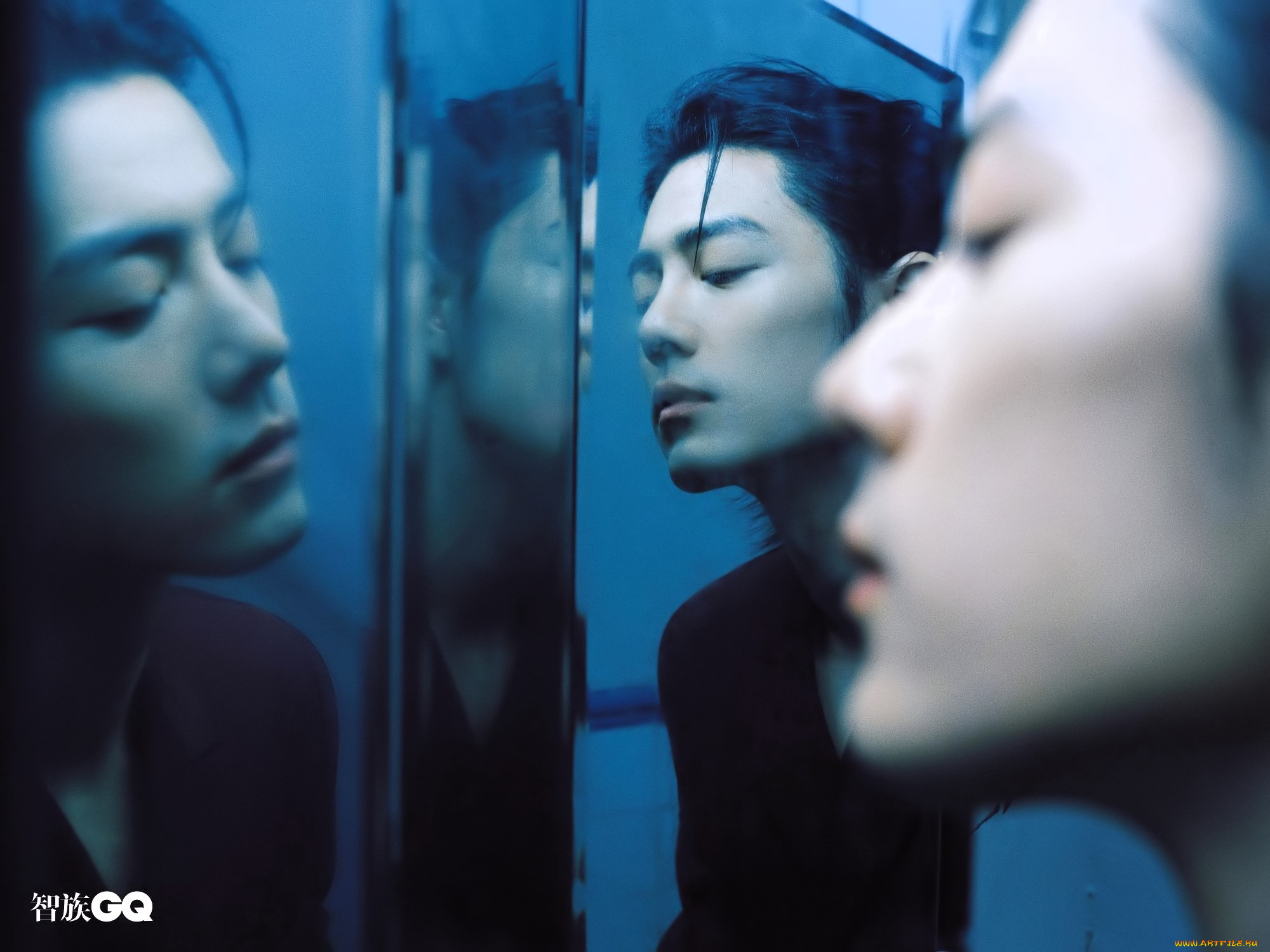 мужчины, xiao, zhan, актер, лицо, зеркало