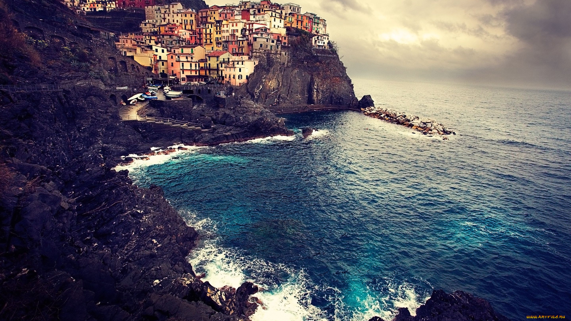 manarola, italy, города, амальфийское, лигурийское, побережье, италия, скалы, здания, море