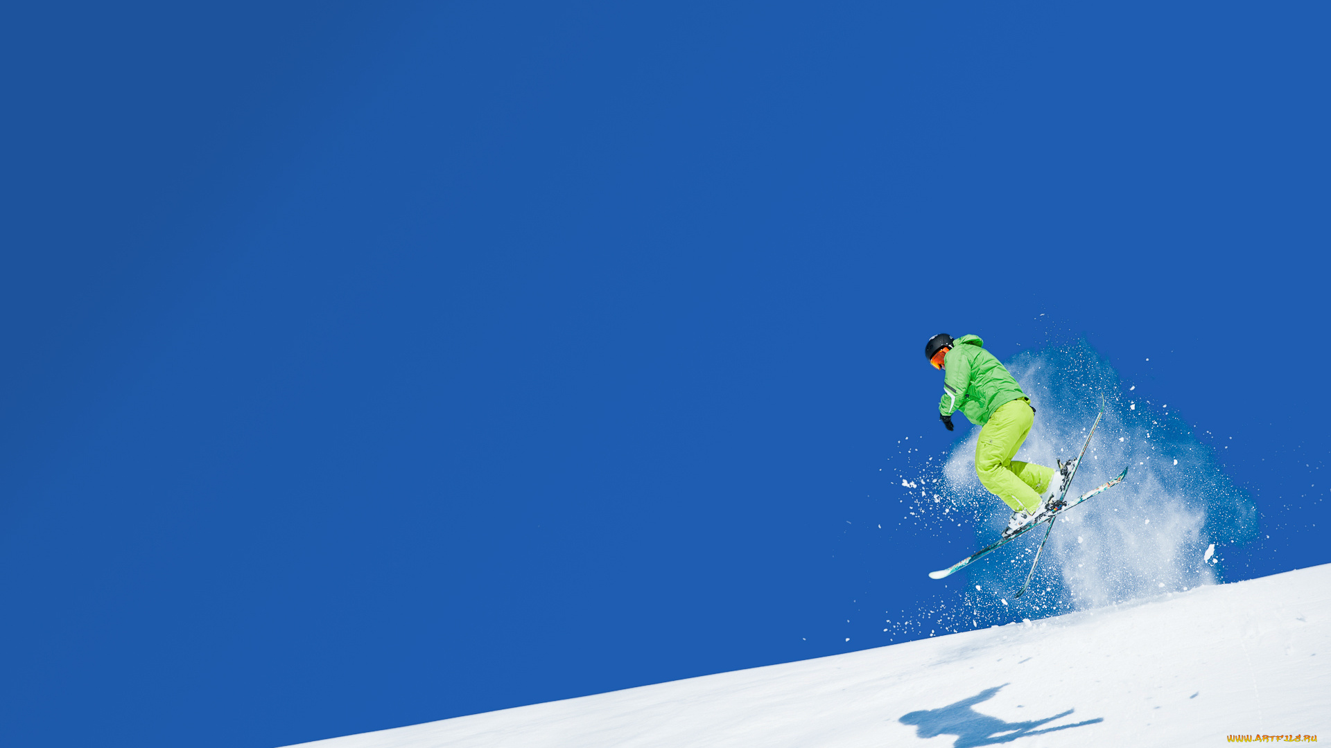 спорт, лыжный, лыжник, небо, горы, снег, прыжок, лыжи