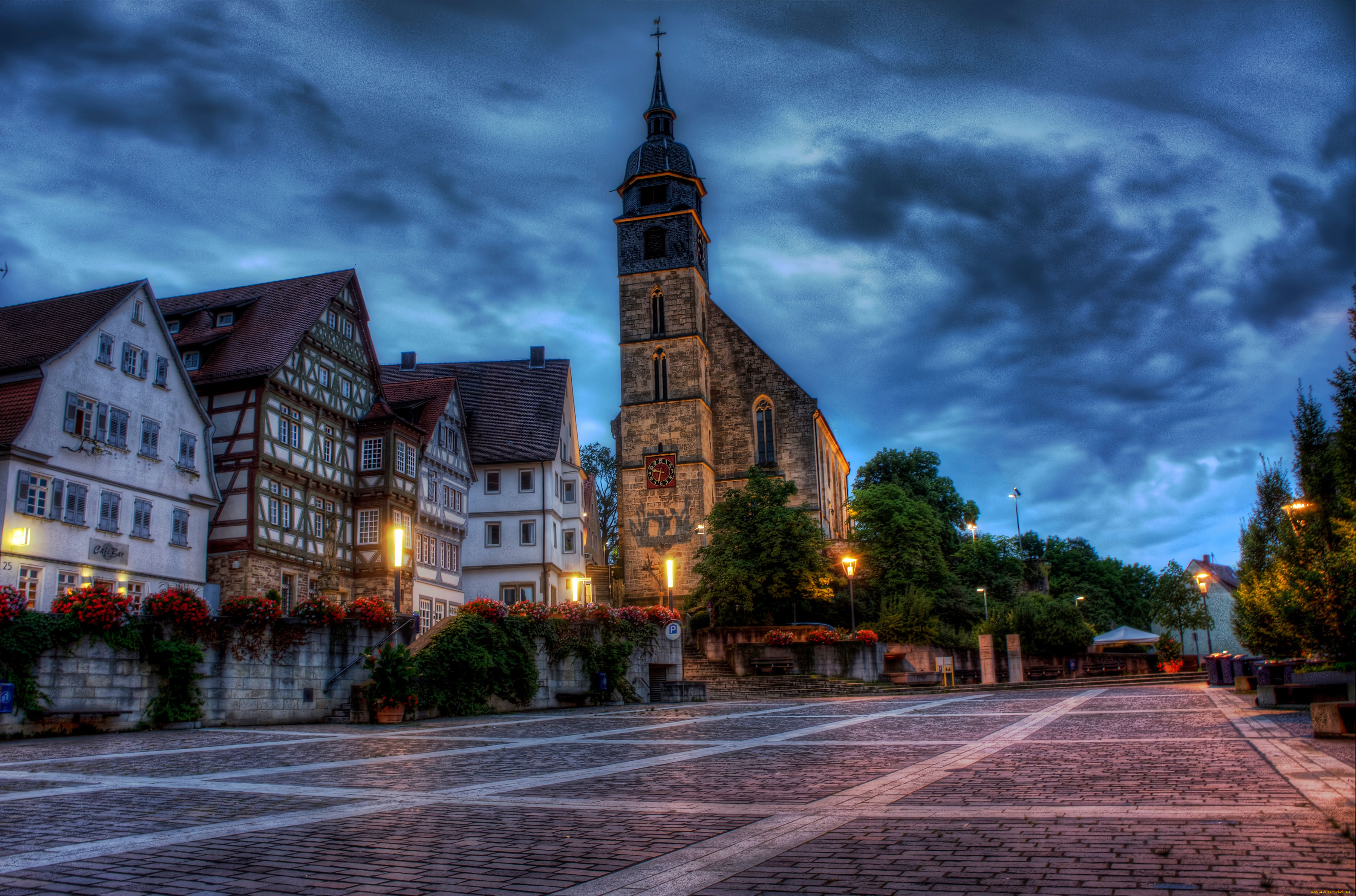 boeblingen, germany, города, улицы, площади, набережные, площадь, цветы, здания, церковь