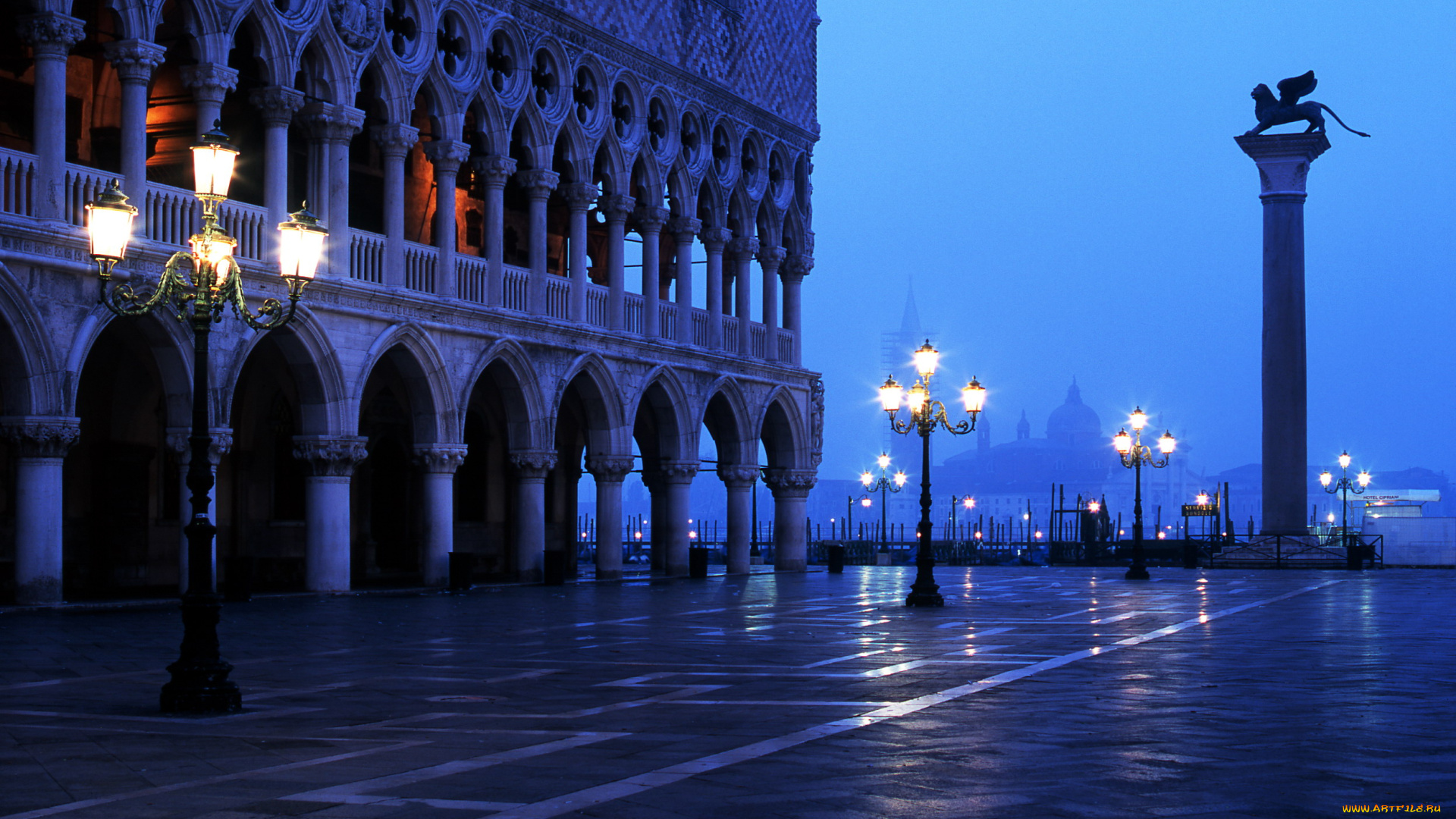 города, венеция, , италия, фонари, вечер, колонна