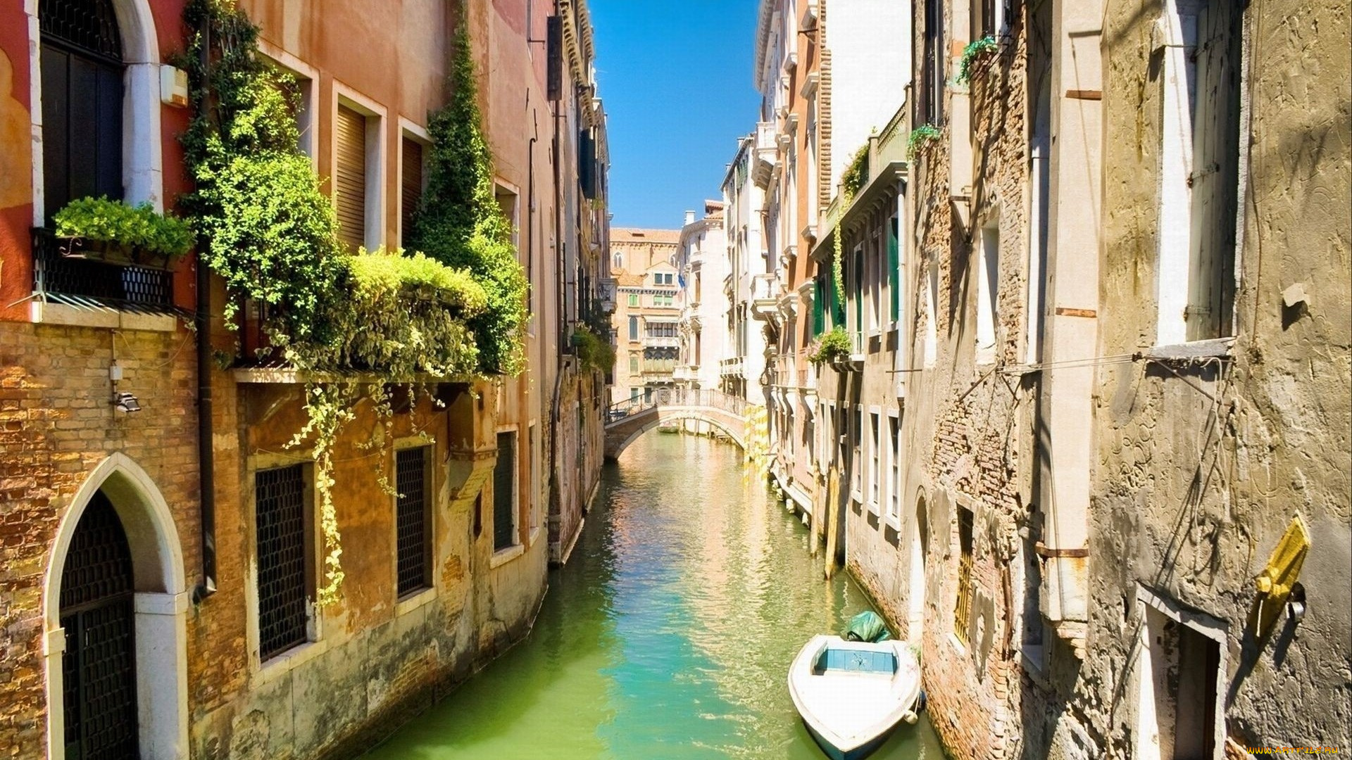города, венеция, , италия, лодка, мостик, канал