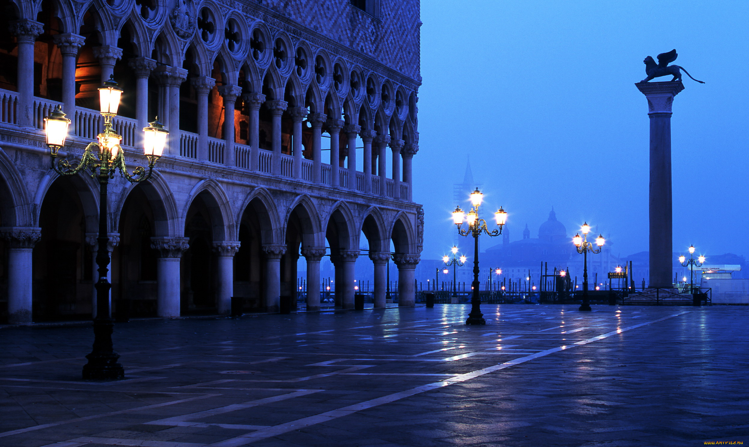 города, венеция, , италия, фонари, вечер, колонна