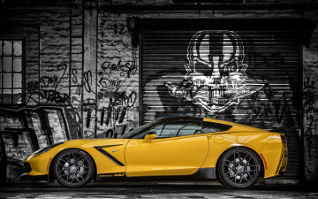 Картинка автомобили corvette c7 hpe700 stingray желтый chevrolet performance ruffer 2015г