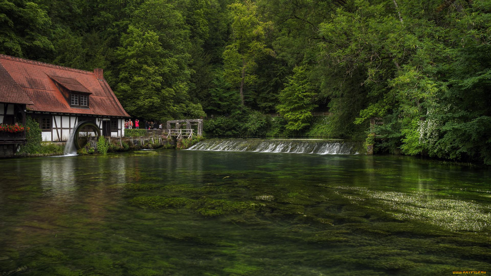 природа, реки, озера, j, источник, блау, в, южной, германии, blautopf