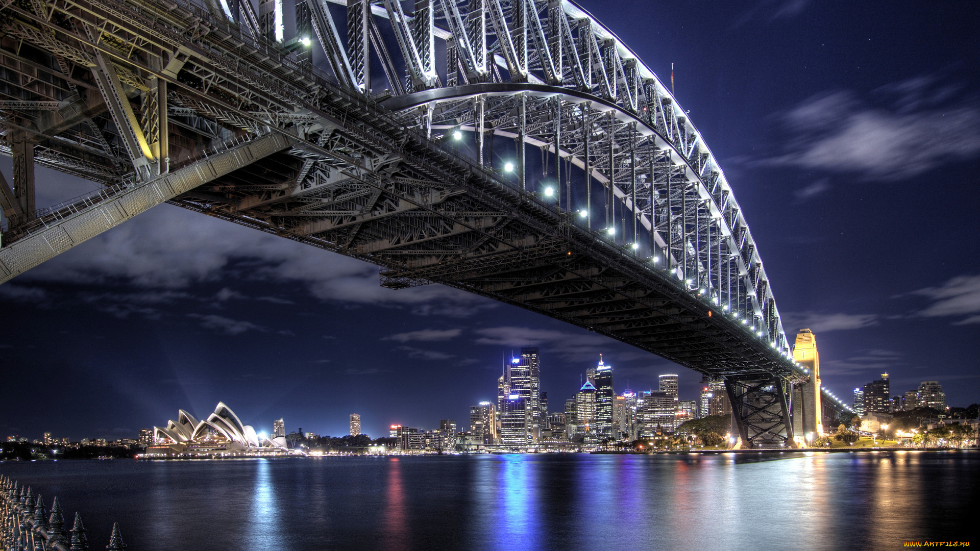 sydney, города, -, огни, ночного, города, bridge, мост, австралия, отражение, ночь