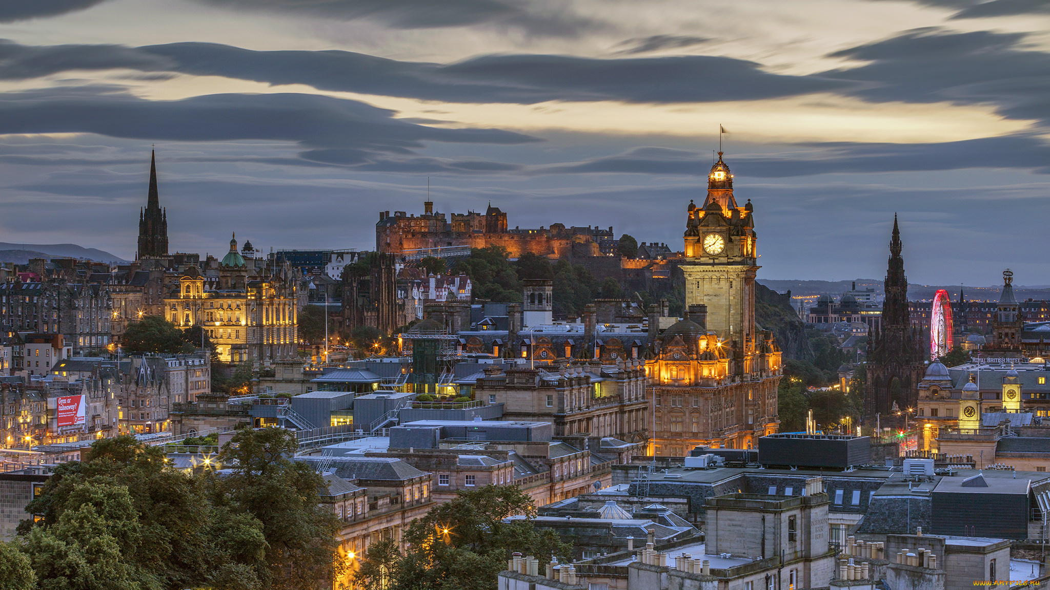 edinburgh, , scotland, города, эдинбург, , шотландия, ночь, огни