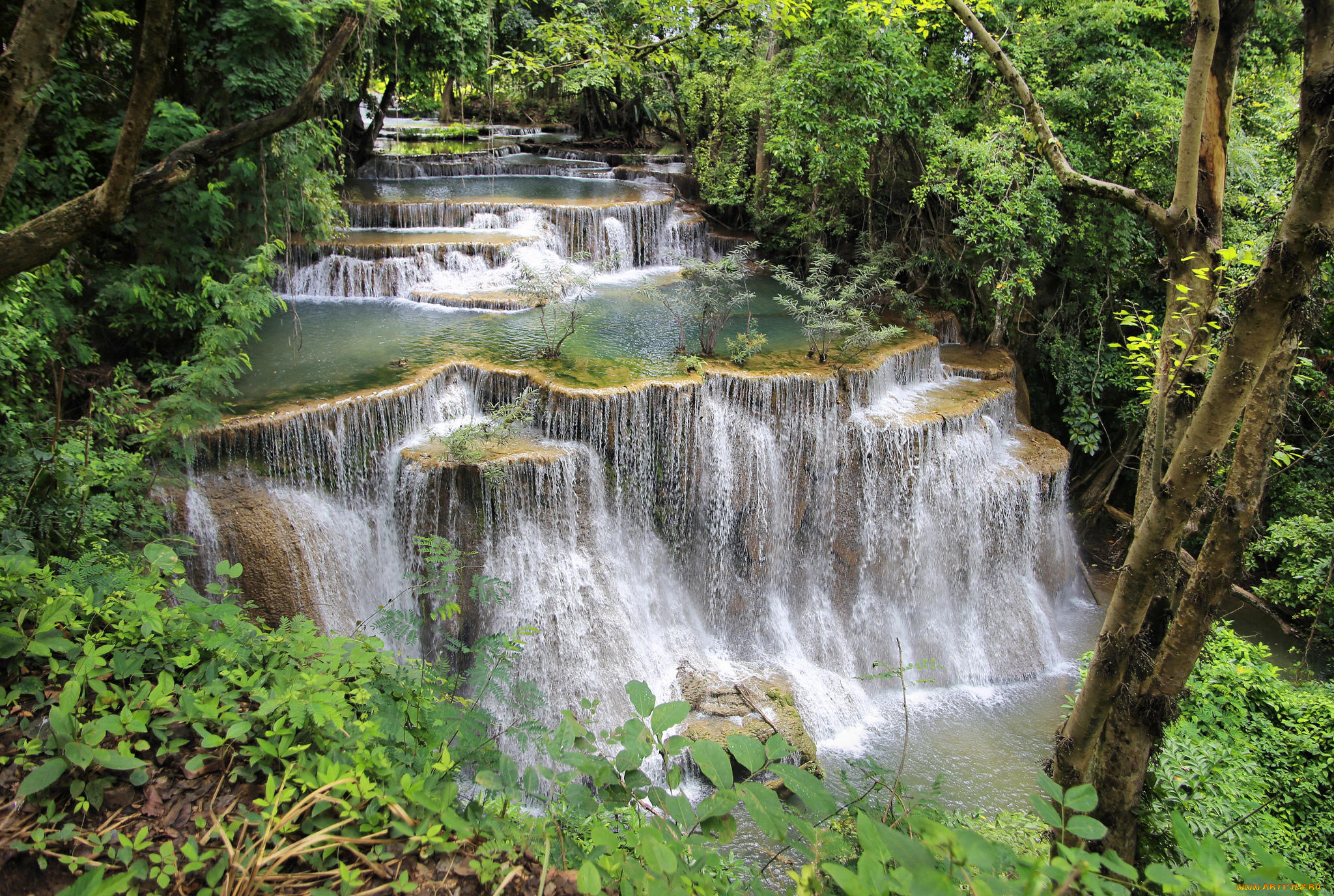 природа, водопады, джунгли, водопад, хуай, мае, хамин, таиланд, канчанабури