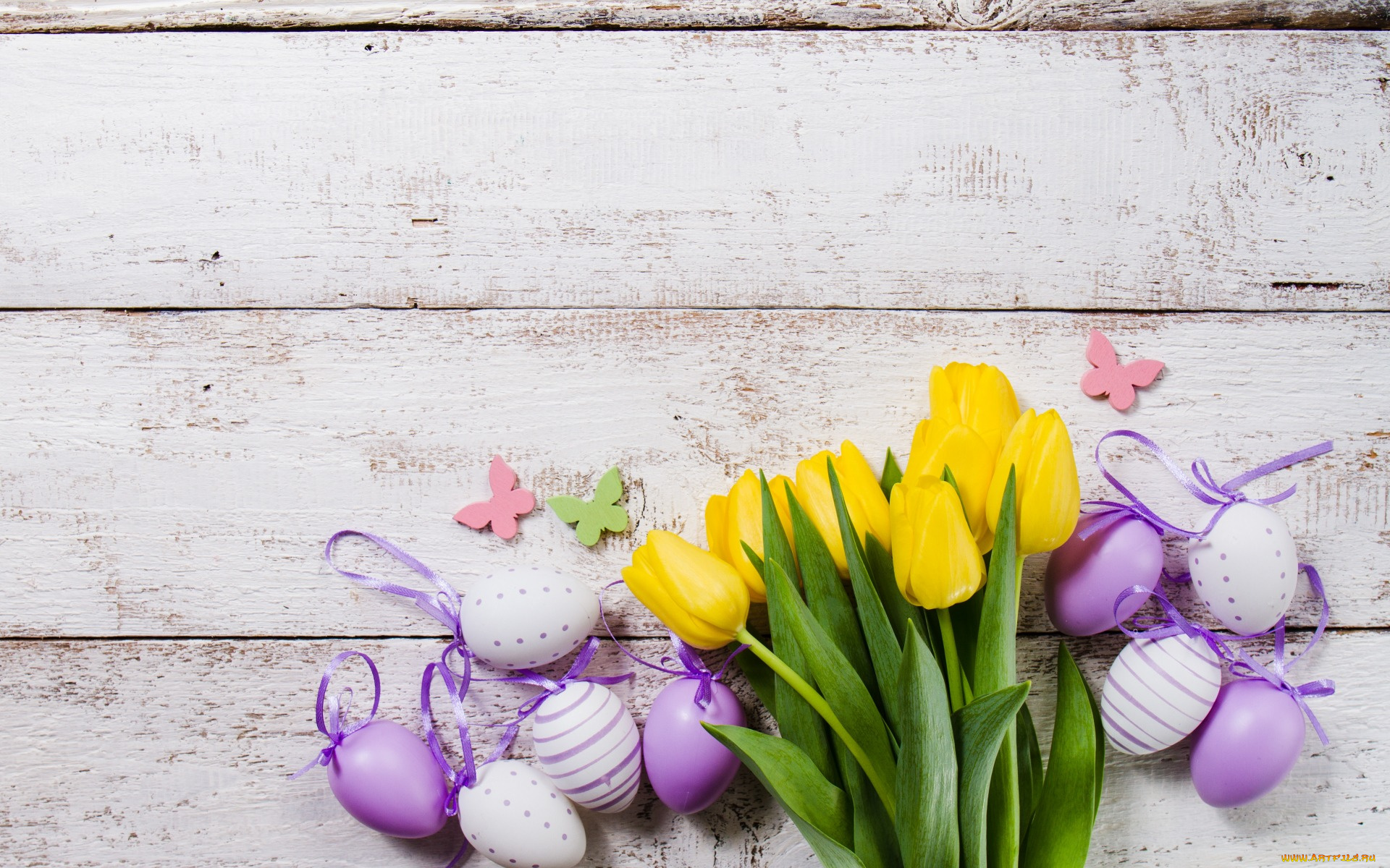 праздничные, пасха, tulips, easter, eggs, flower, yellow