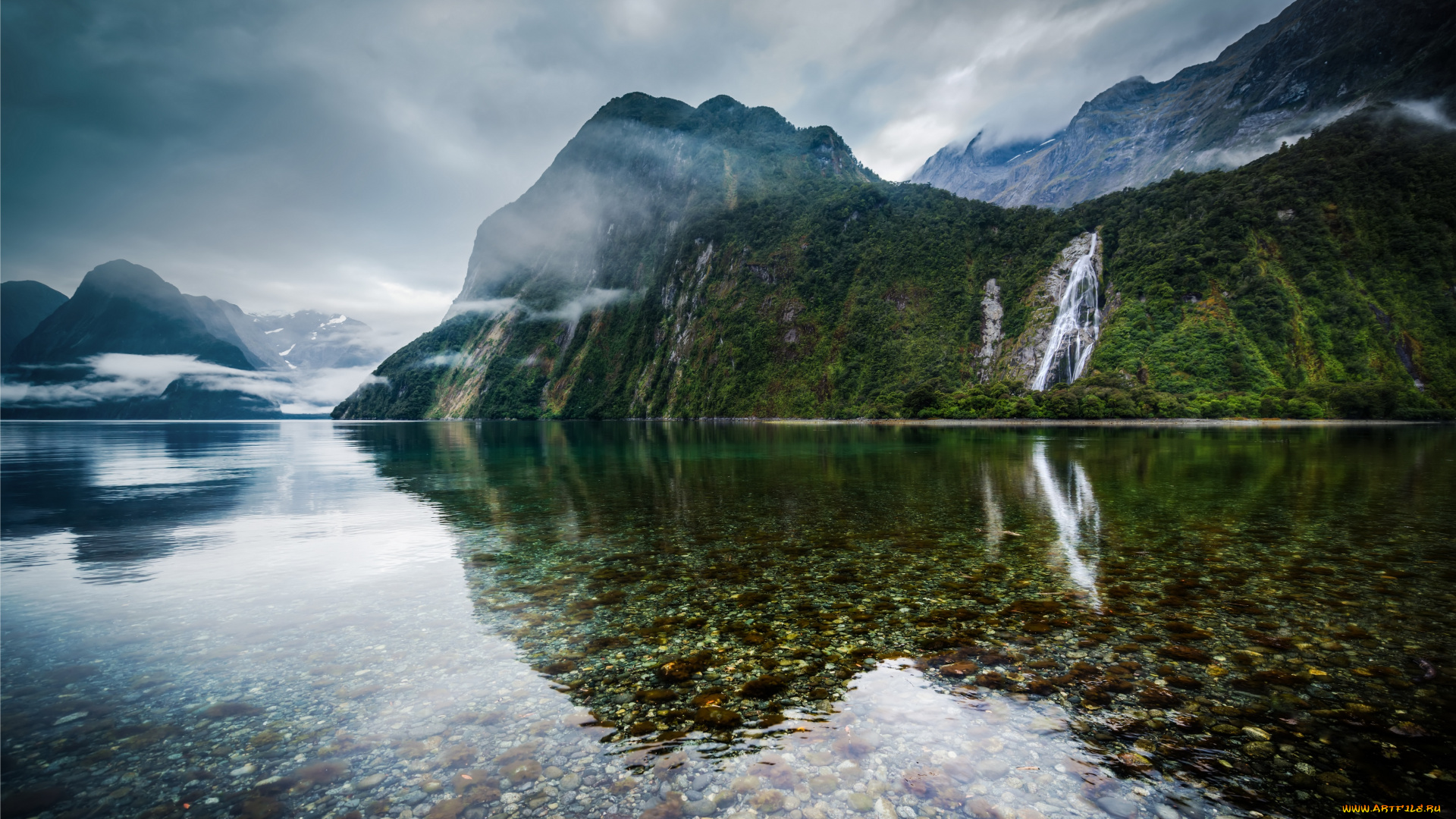 природа, реки, озера, водопад, новая, зеландия, горы