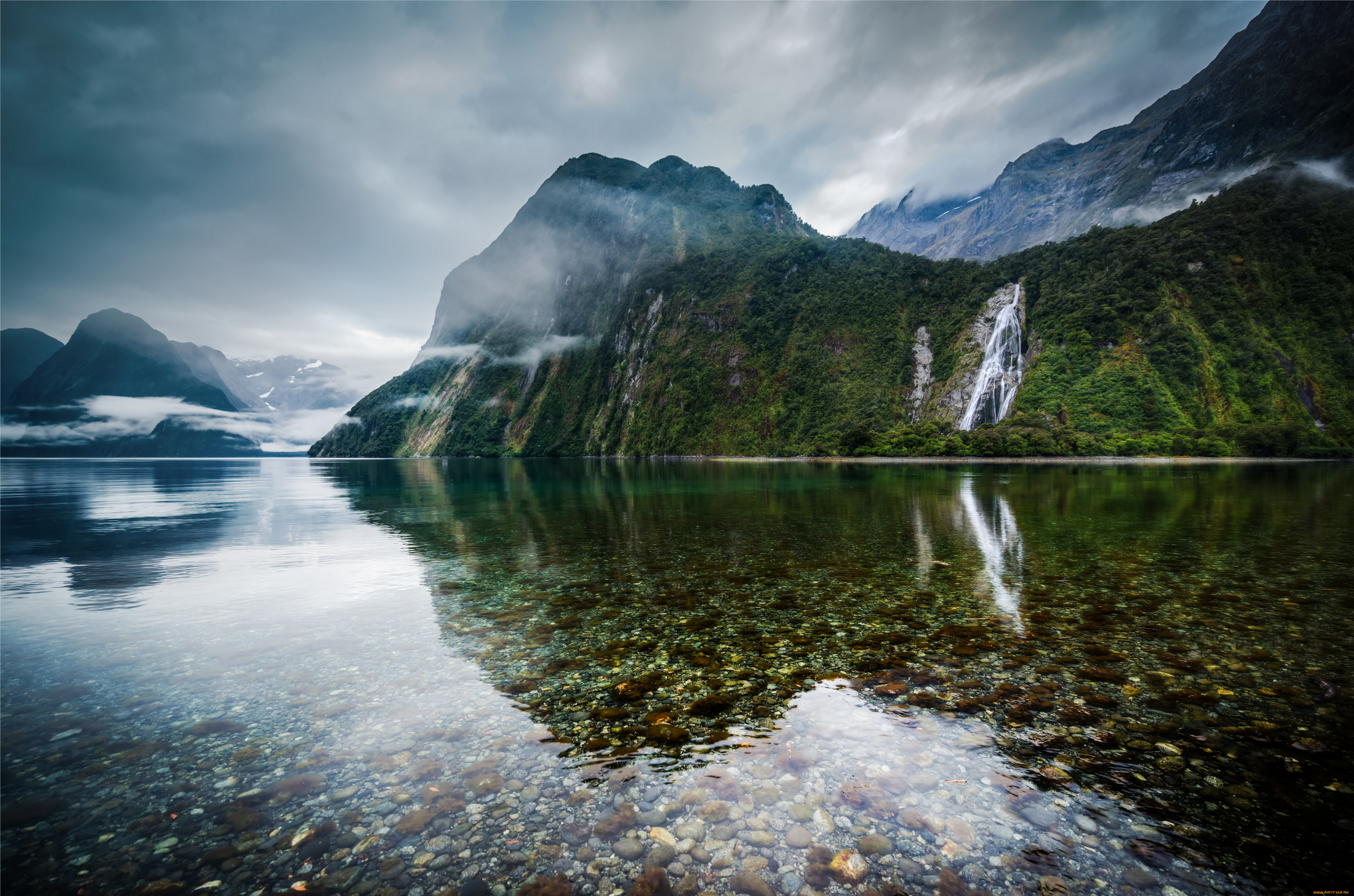 природа, реки, озера, водопад, новая, зеландия, горы