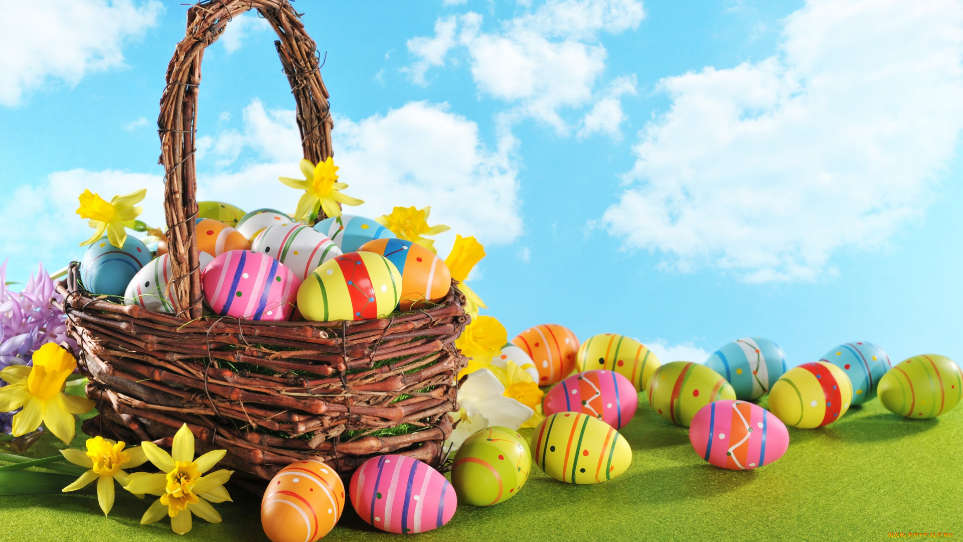 праздничные, пасха, easter, eggs, flowers, spring, яйца, цветы, корзина